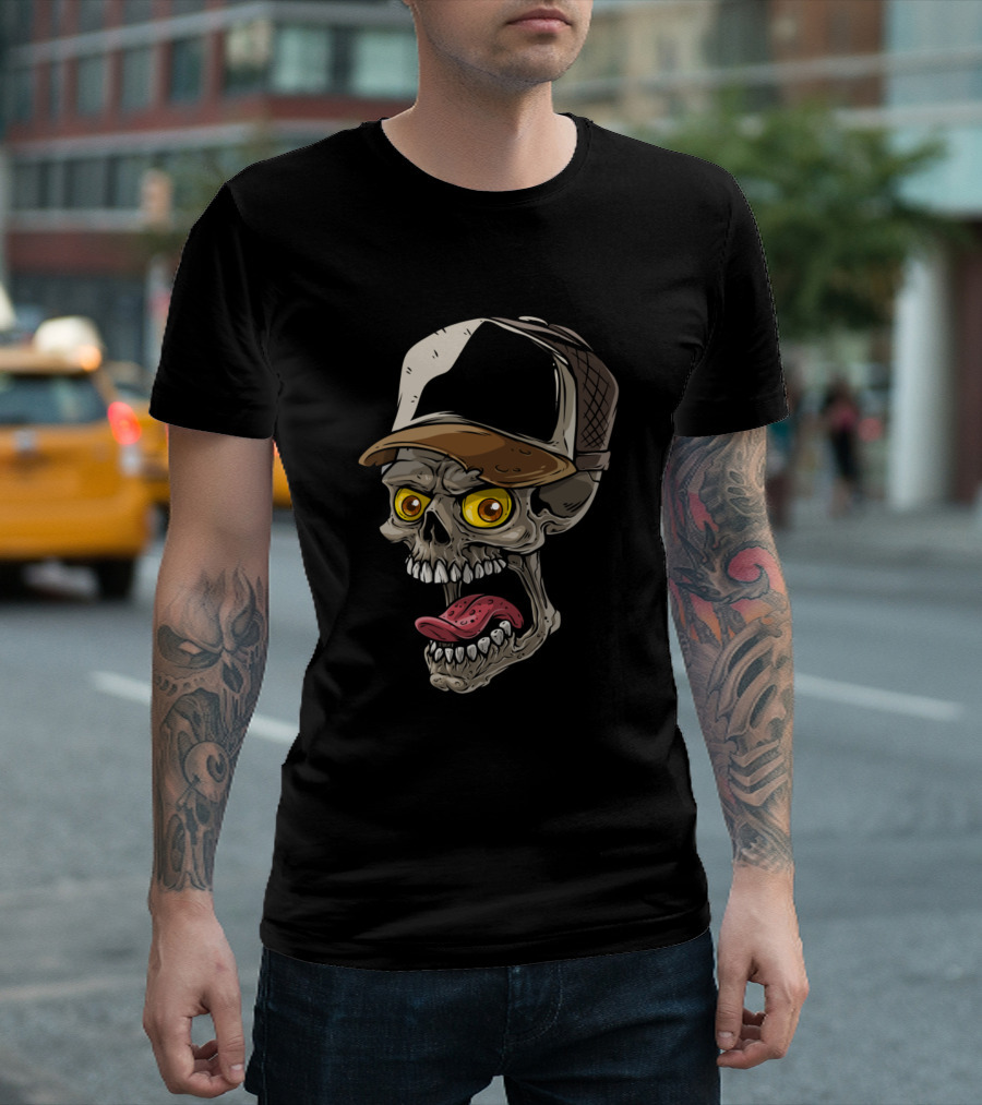 Funny Skull With Trucker Cap and Yellow Eyes T-Shirt
