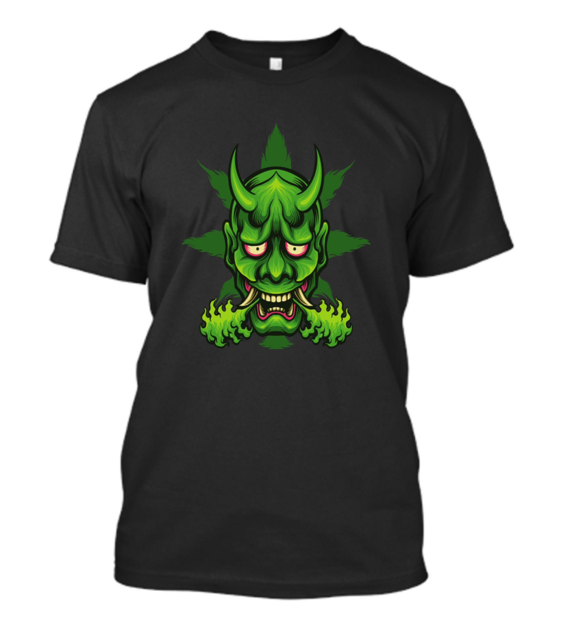 Green Devil Face Demon Mask With Horns And Fiery Breath T-Shirt
