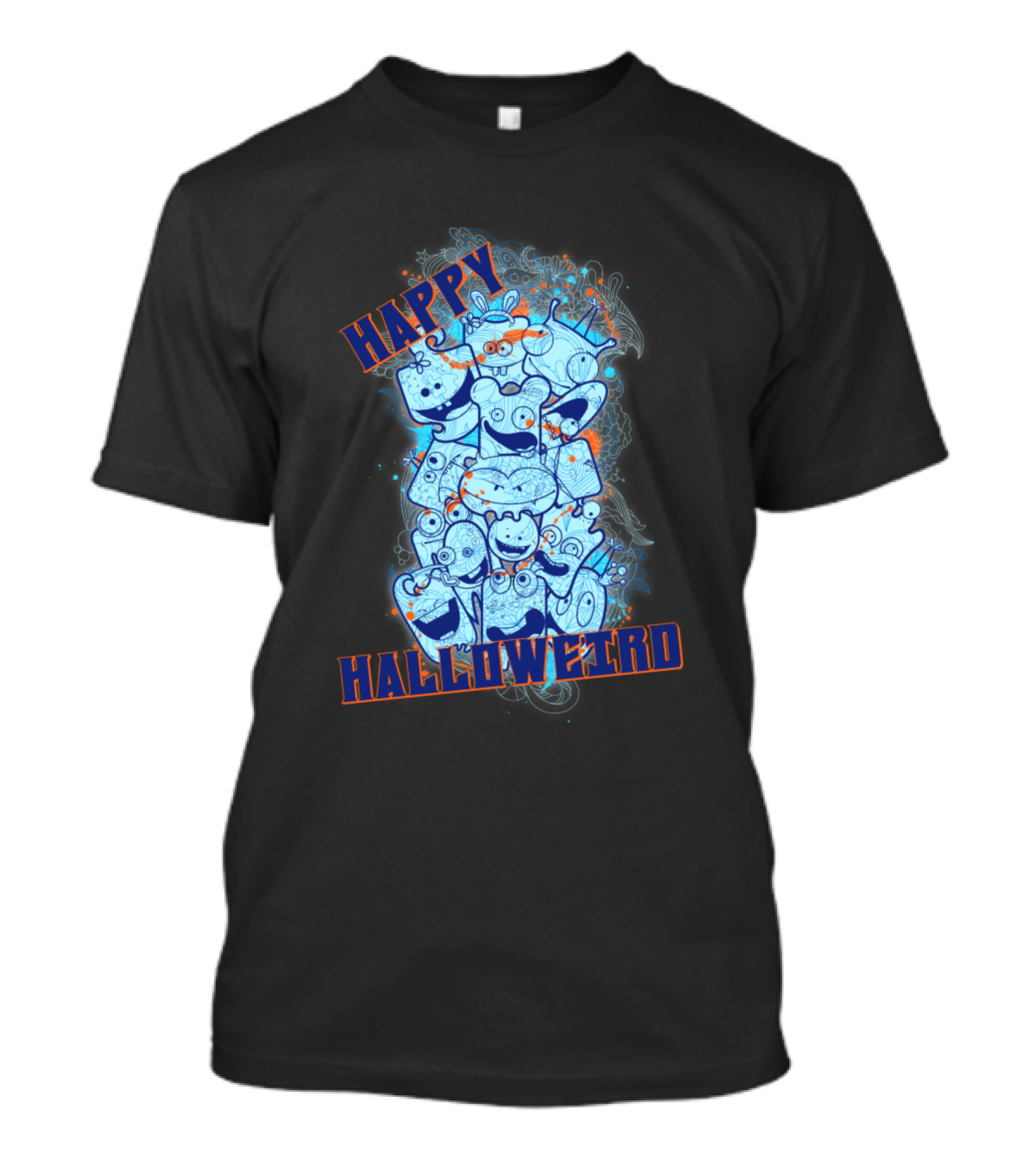HAPPY HALLOWEIRD Spooky Cartoon Character Collage T-Shirt