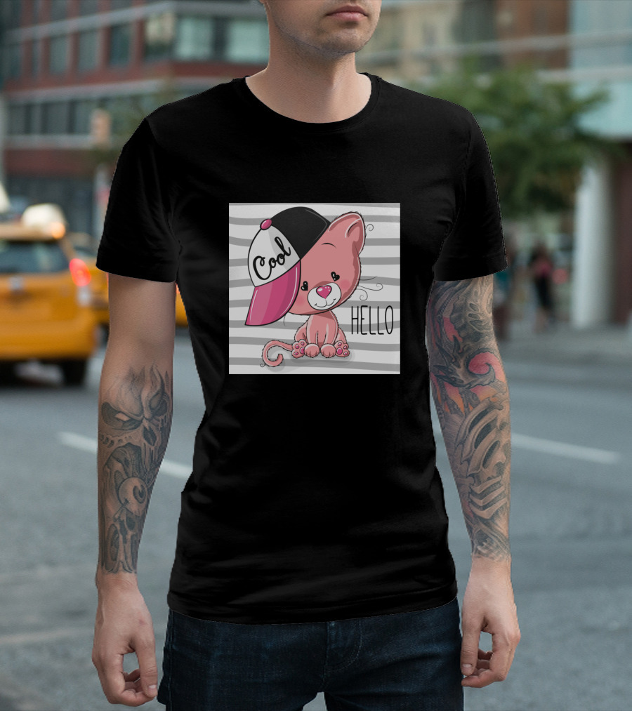 Hello Cool Kitty Cap Stripes T-Shirt