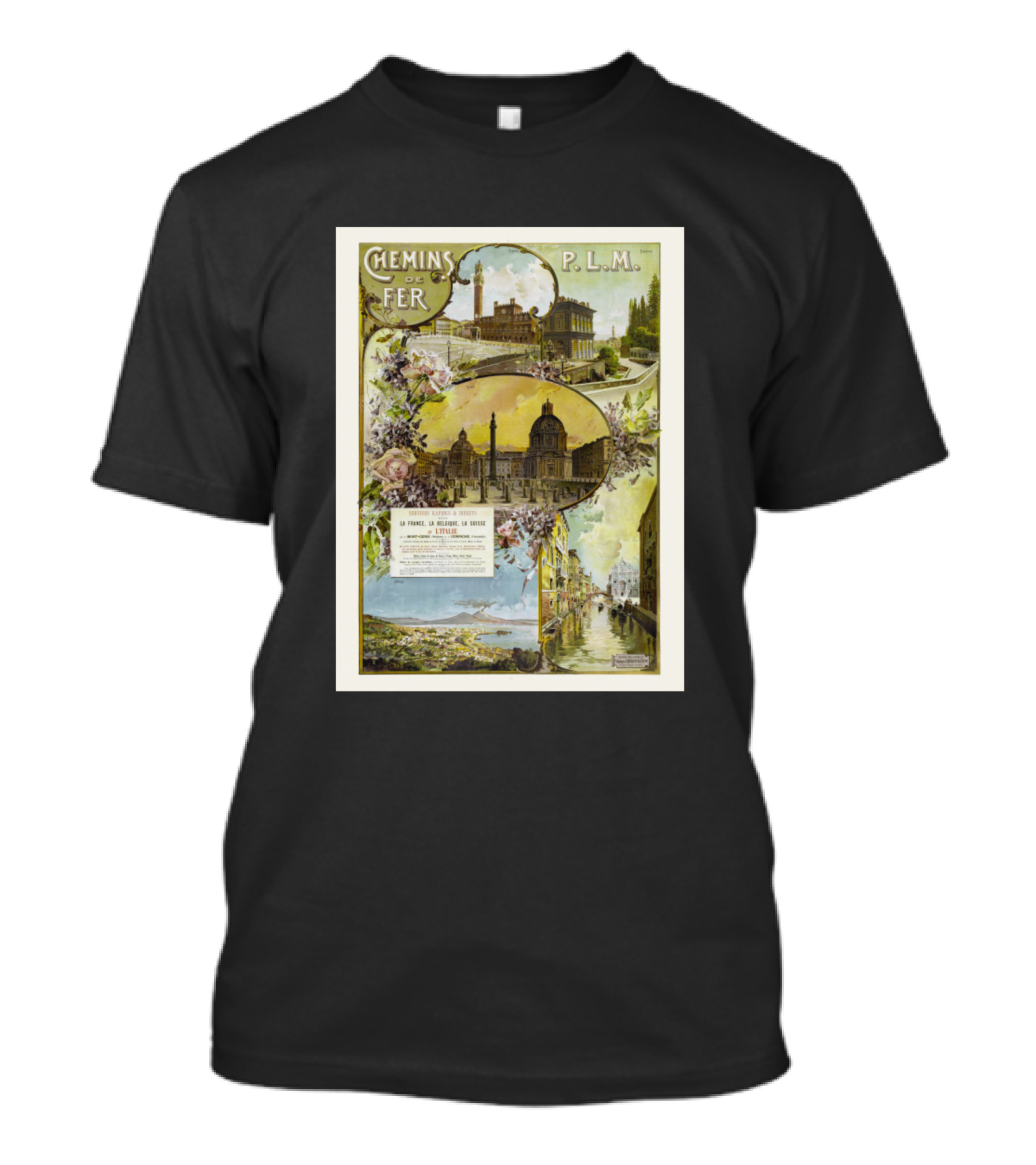 Chemins De Fer P.L.M. Italy France Vintage Railroad Travel 1897 Illustrative Landmarks T-Shirt