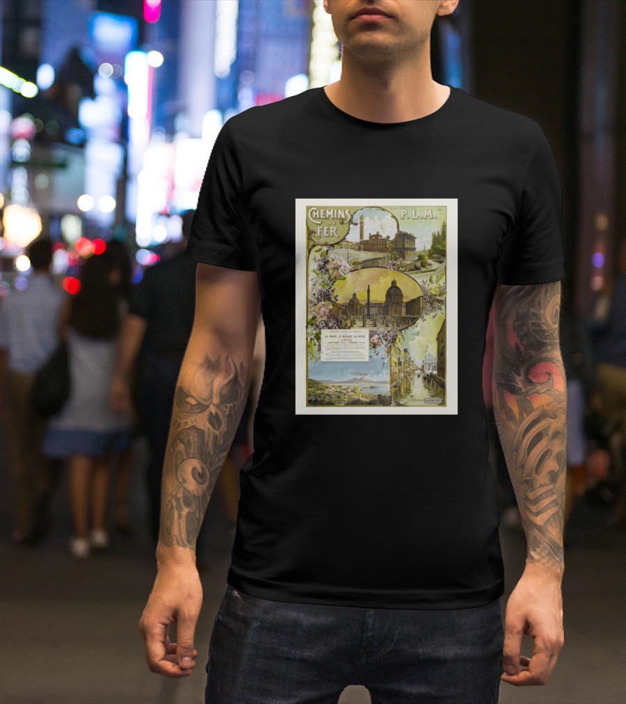 Chemins De Fer P.L.M. Italy France Vintage Railroad Travel 1897 Illustrative Landmarks T-Shirt