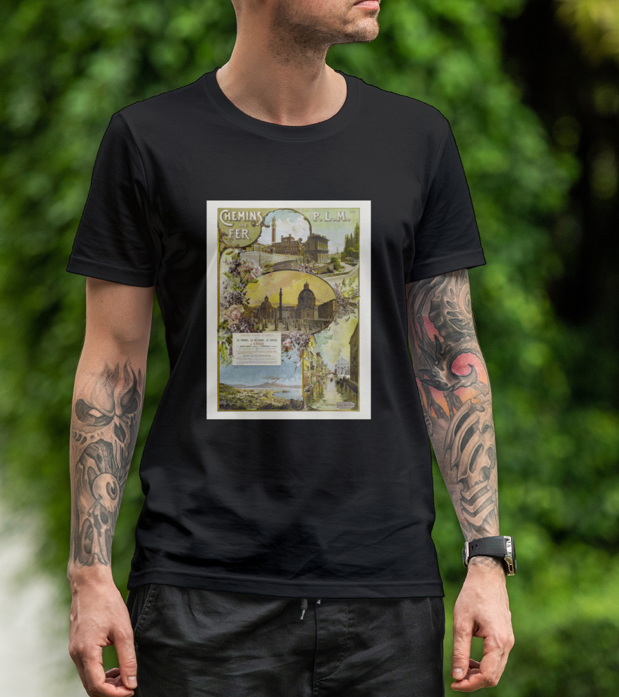 Chemins De Fer P.L.M. Italy France Vintage Railroad Travel 1897 Illustrative Landmarks T-Shirt