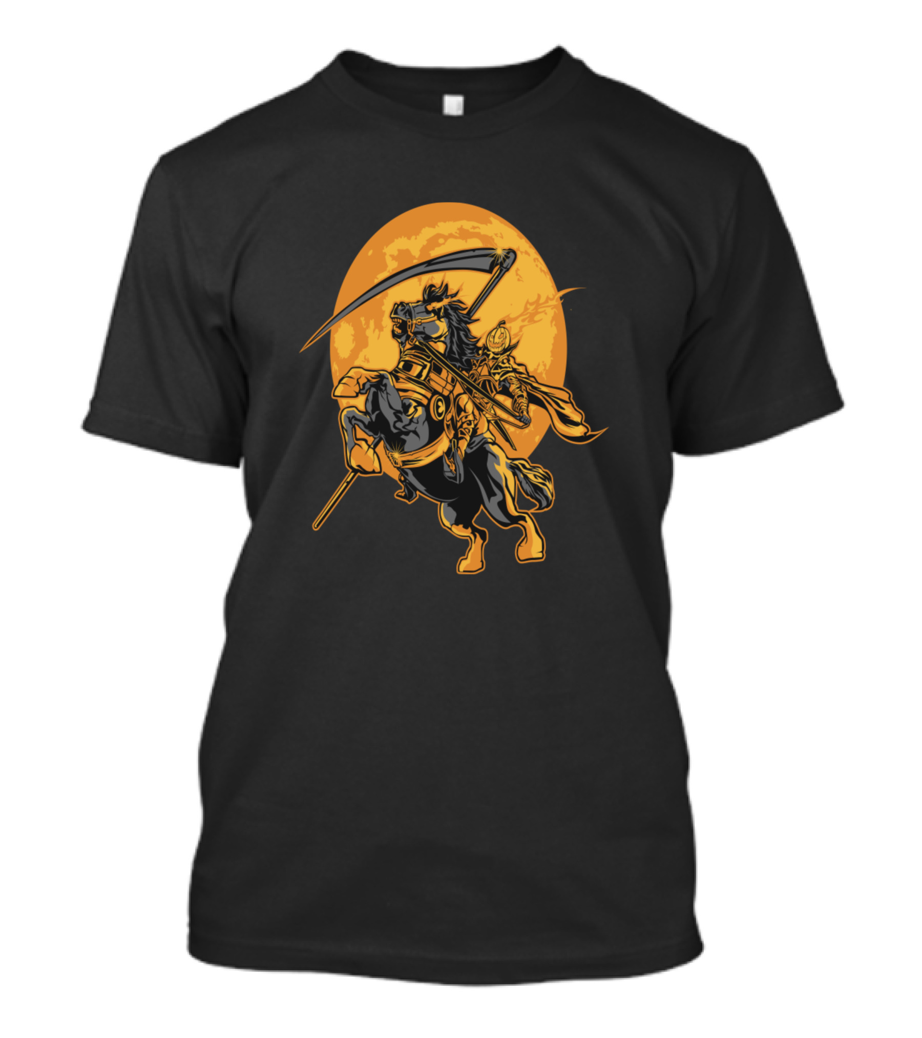 Jack O Lantern Pumpkin Knight Riding Under Full Moon T-Shirt
