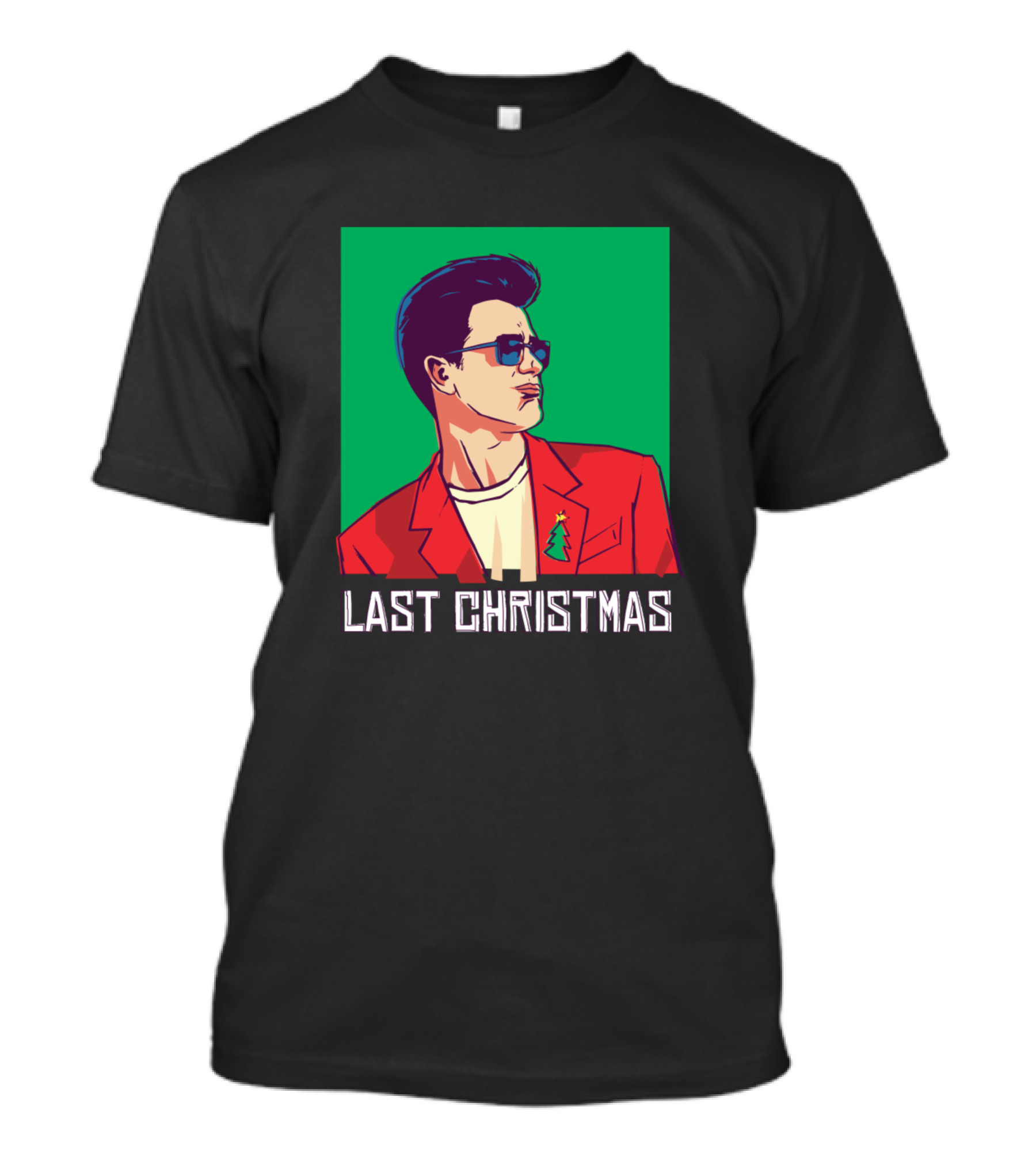 Last Christmas Retro Style Festive Jacket Sunglasses Tree T-Shirt