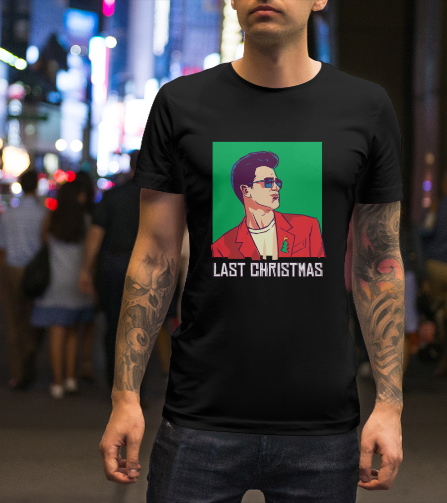 Last Christmas Retro Style Festive Jacket Sunglasses Tree T-Shirt
