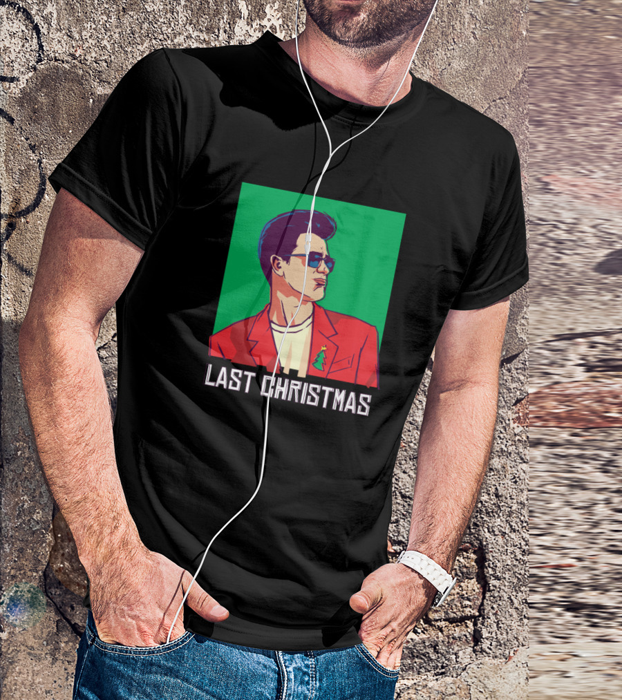 Last Christmas Retro Style Festive Jacket Sunglasses Tree T-Shirt