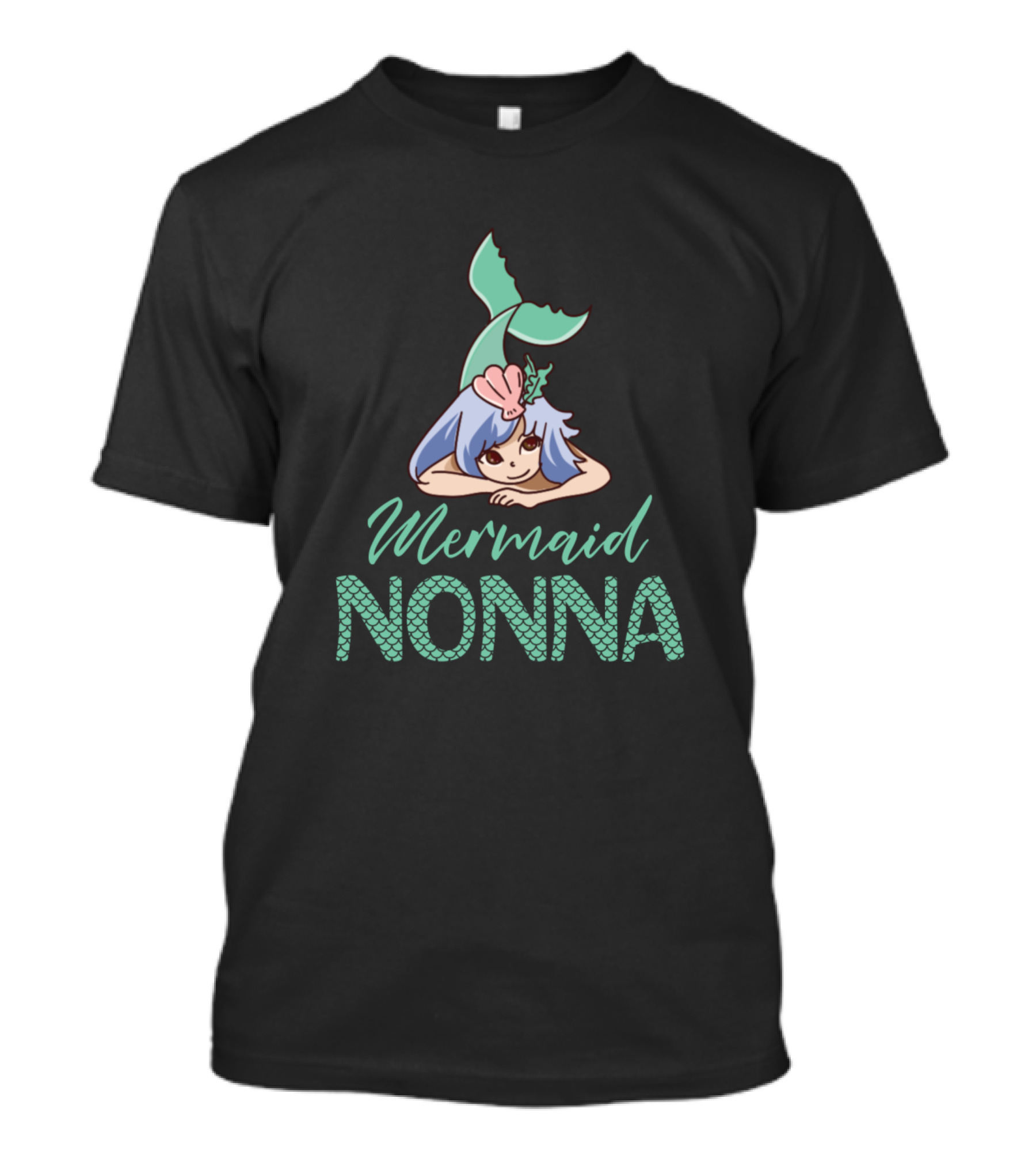 Mermaid Nonna Anime Character With Aqua Tail And Pink Coral Hair Accessory T-Shirt