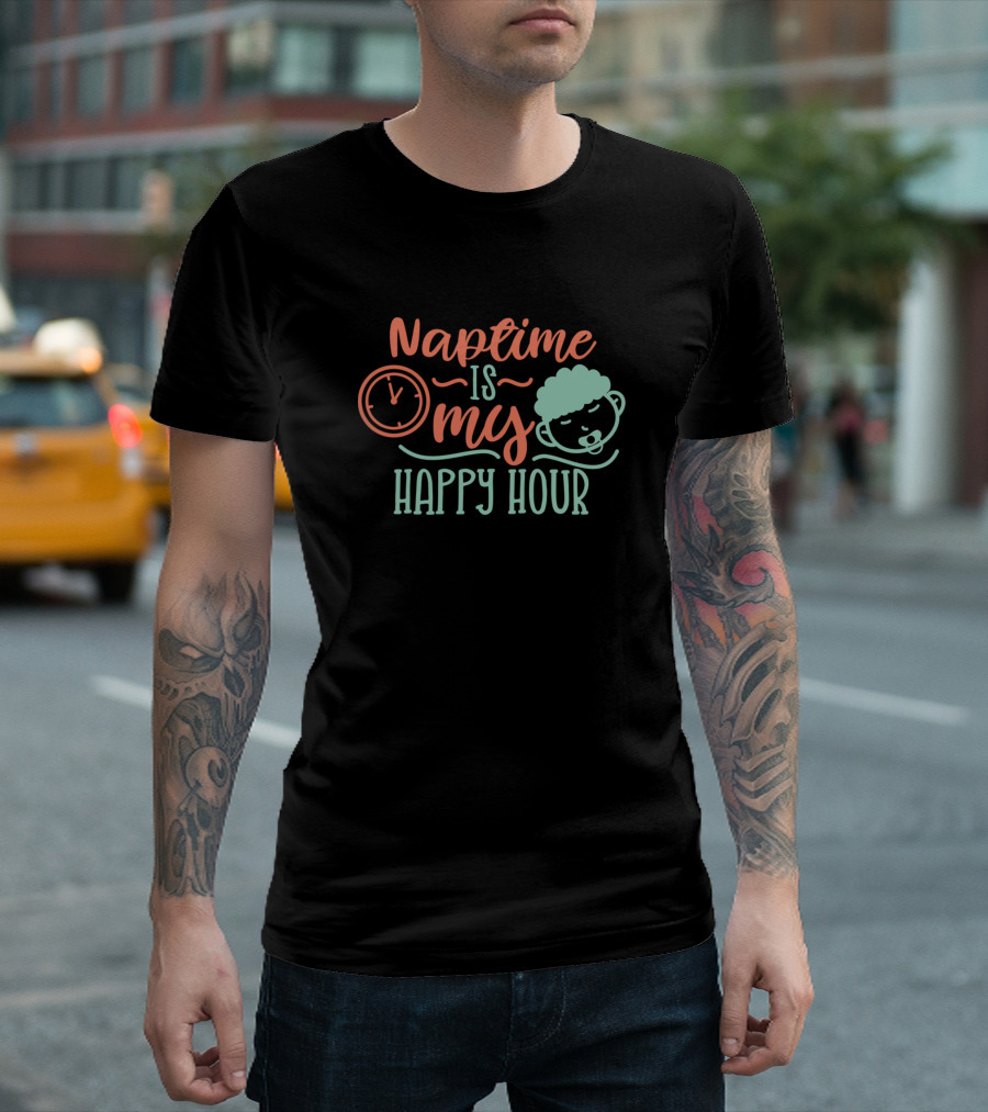 Naptime Is My Happy Hour Clock Face Sleepy Face T-Shirt