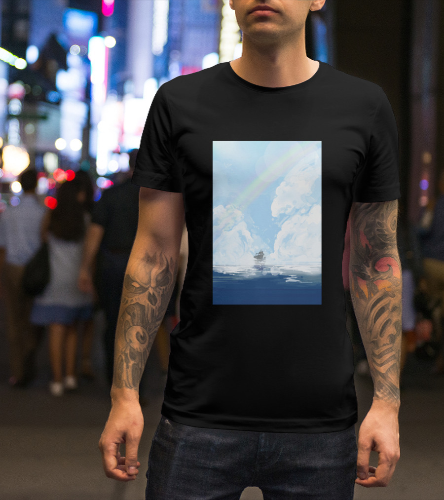 Ocean Broad Surface Scenic Voyage Under Cloudy Skies With Rainbow T-Shirt