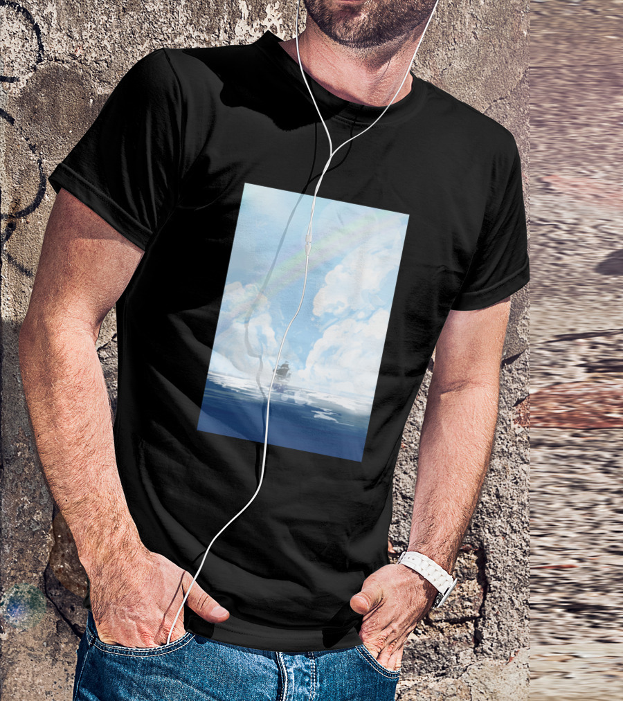 Ocean Broad Surface Scenic Voyage Under Cloudy Skies With Rainbow T-Shirt
