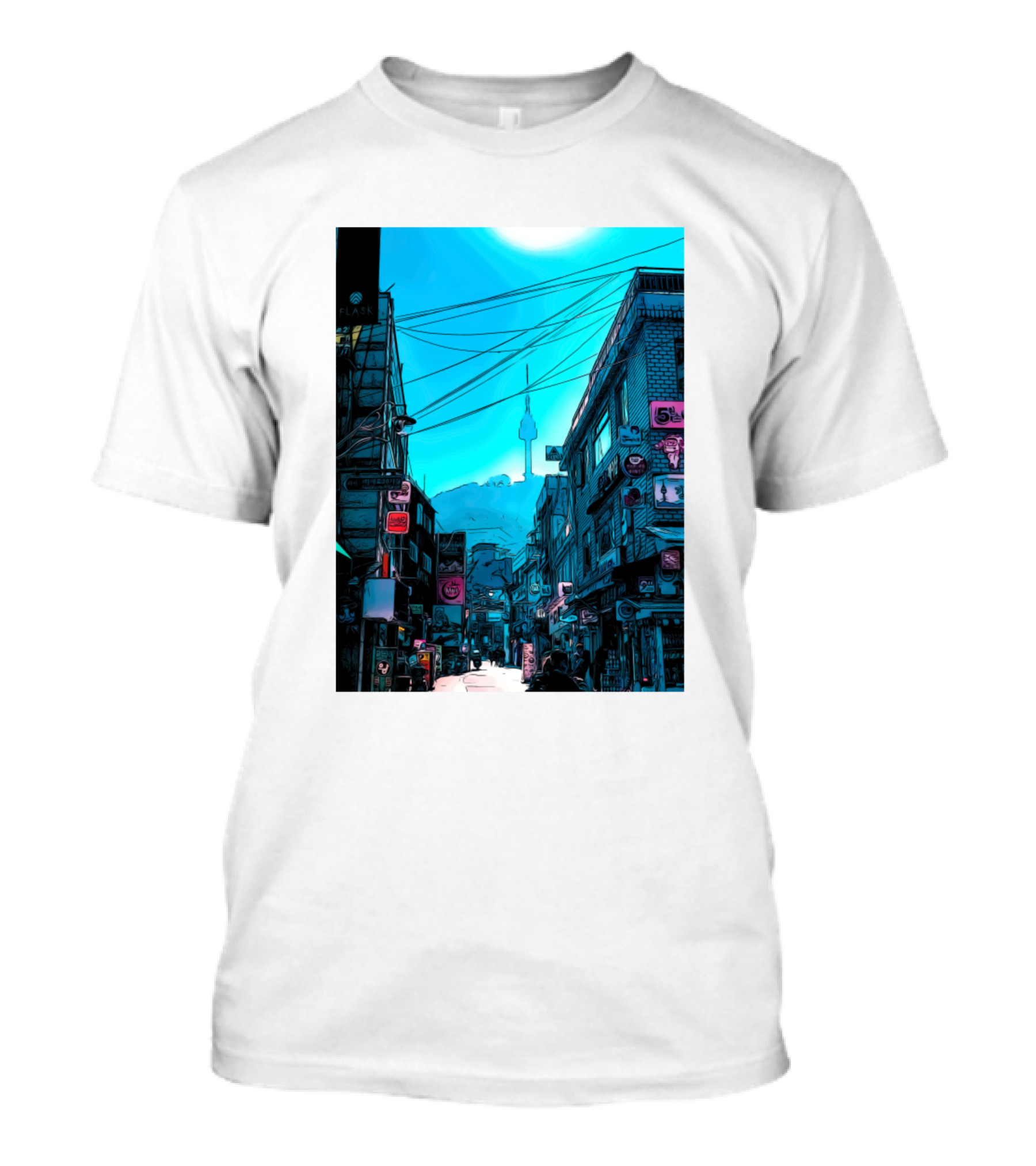 Osaka Urban Street Scene With Tower In Background T-Shirt