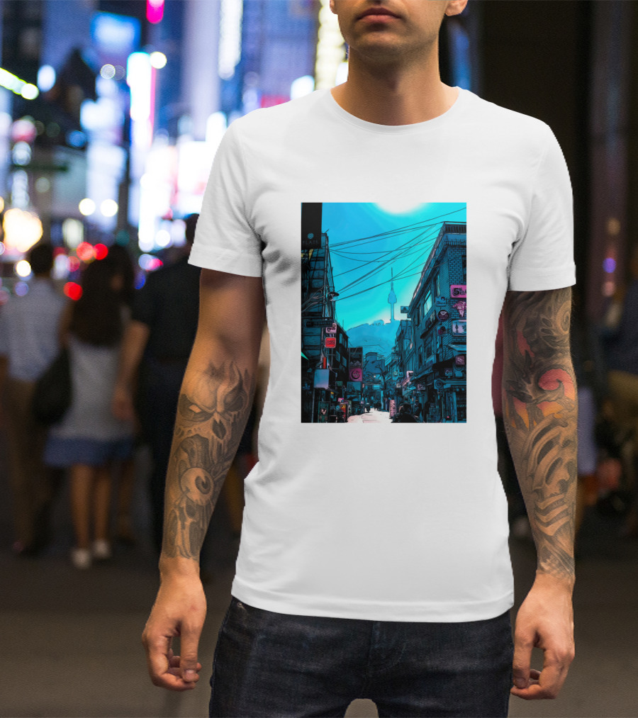 Osaka Urban Street Scene With Tower In Background T-Shirt