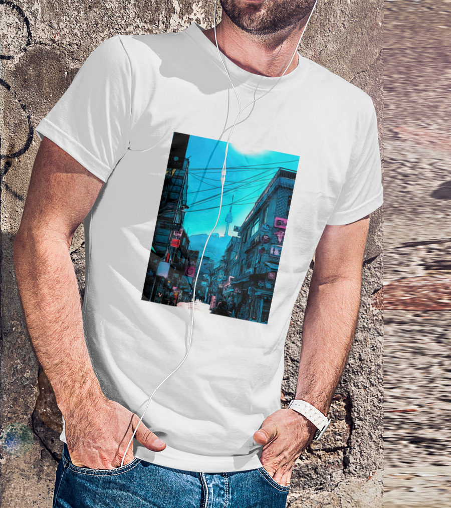 Osaka Urban Street Scene With Tower In Background T-Shirt