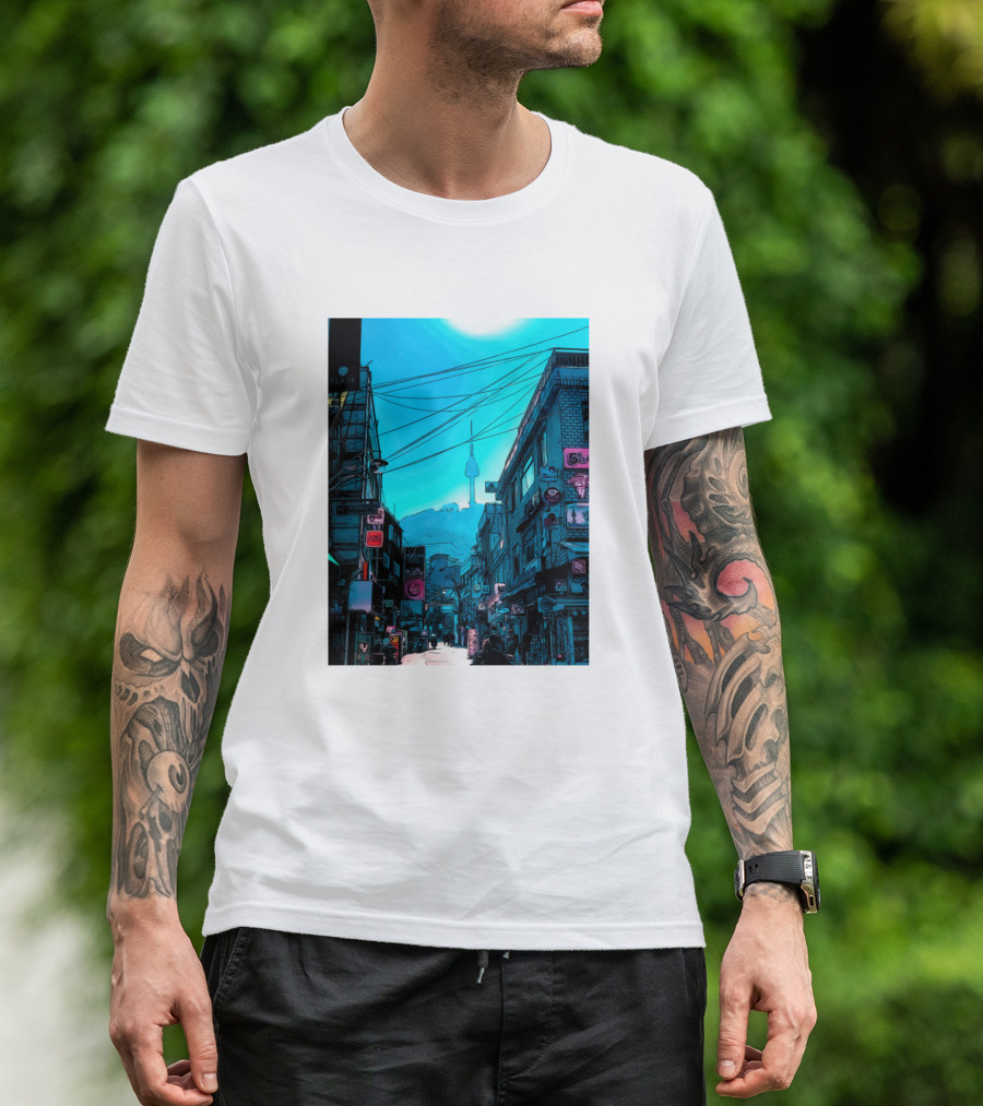 Osaka Urban Street Scene With Tower In Background T-Shirt
