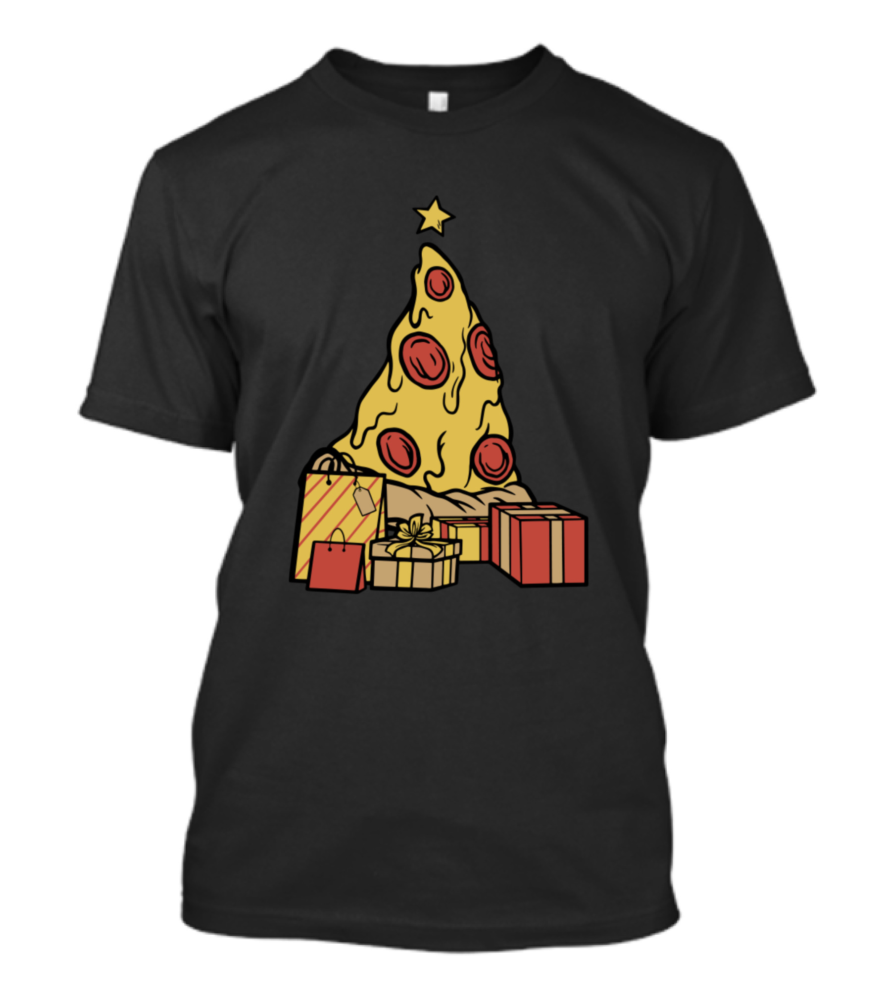 Pizza Christmas Tree With Gifts And Star Pepperoni Holiday T-Shirt