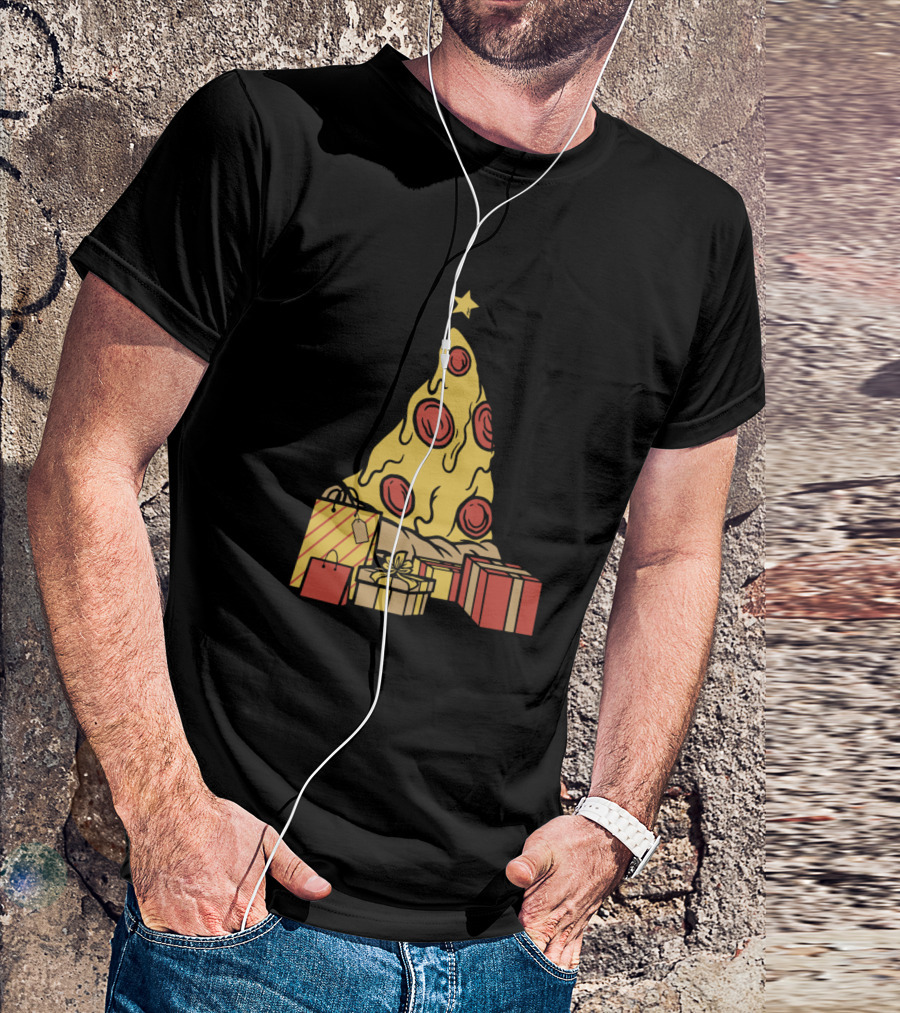 Pizza Christmas Tree With Gifts And Star Pepperoni Holiday T-Shirt
