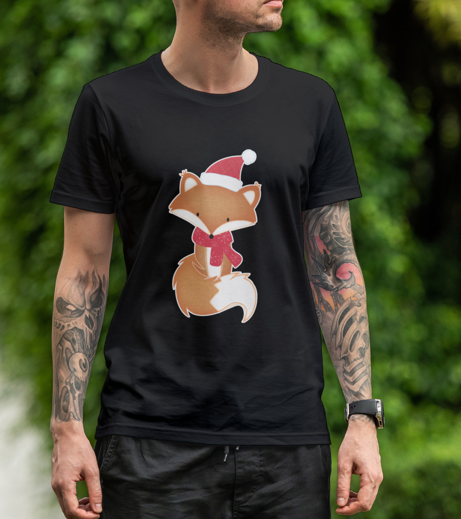 Weihnachtsfuchs Mit Rotem Schal Und Mütze T-Shirt
