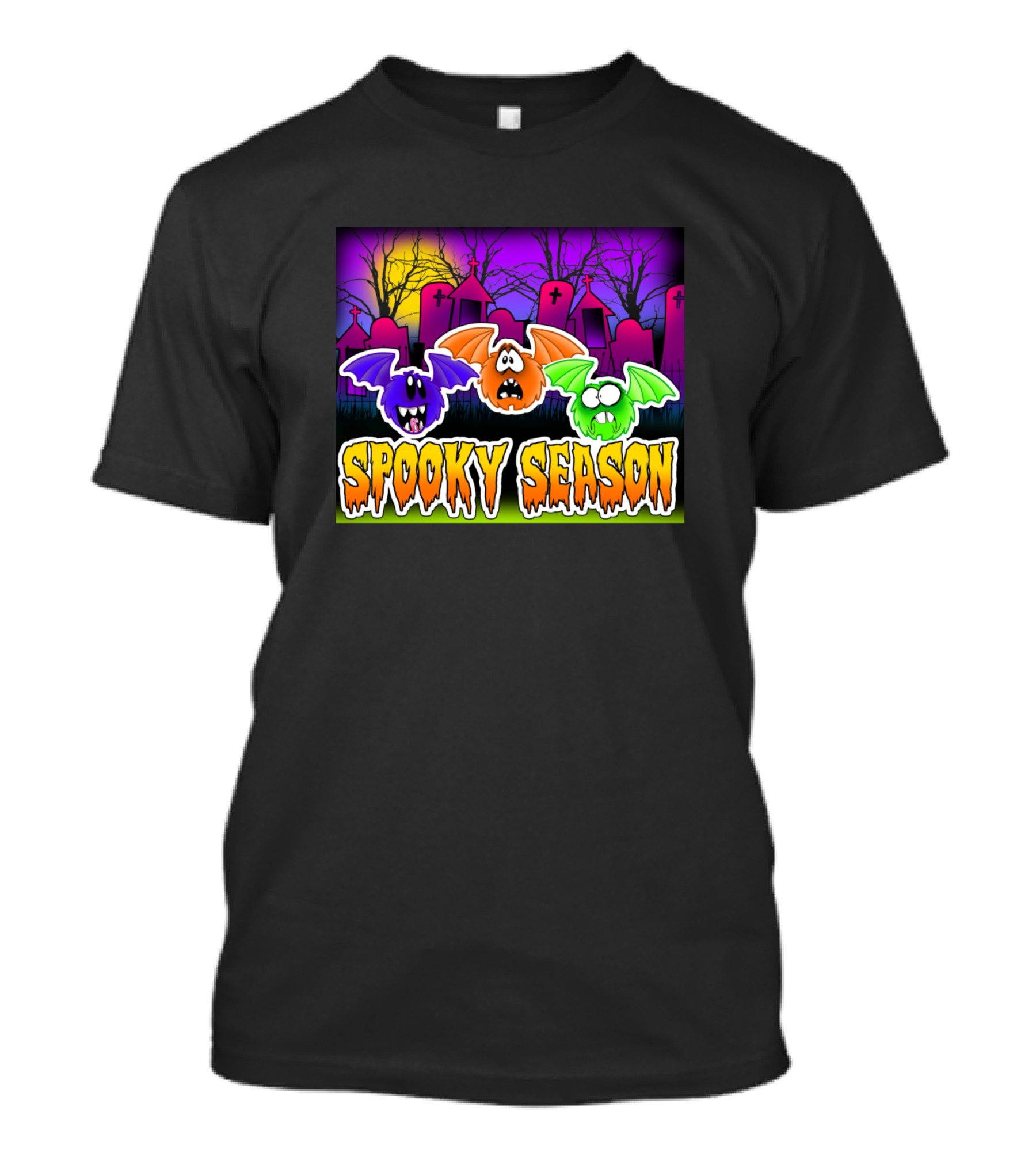 Spooky Season Bats In Haunted Graveyard Scene T-Shirt