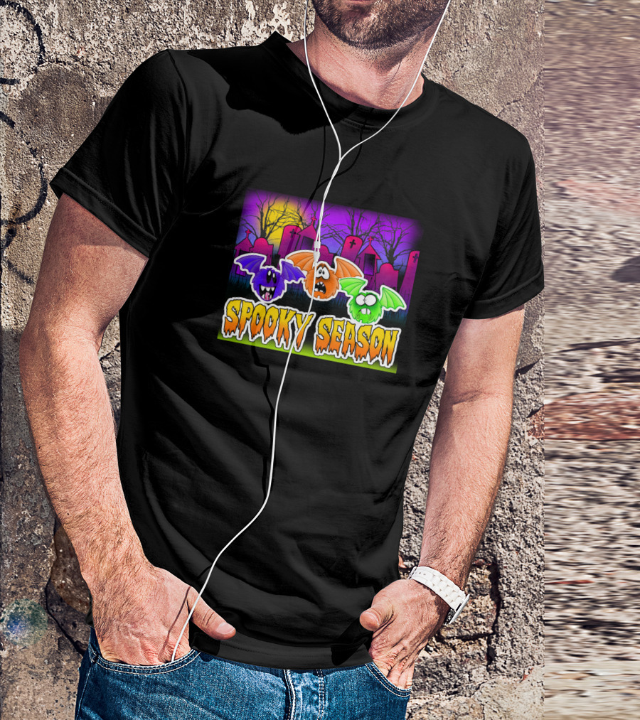 Spooky Season Bats In Haunted Graveyard Scene T-Shirt