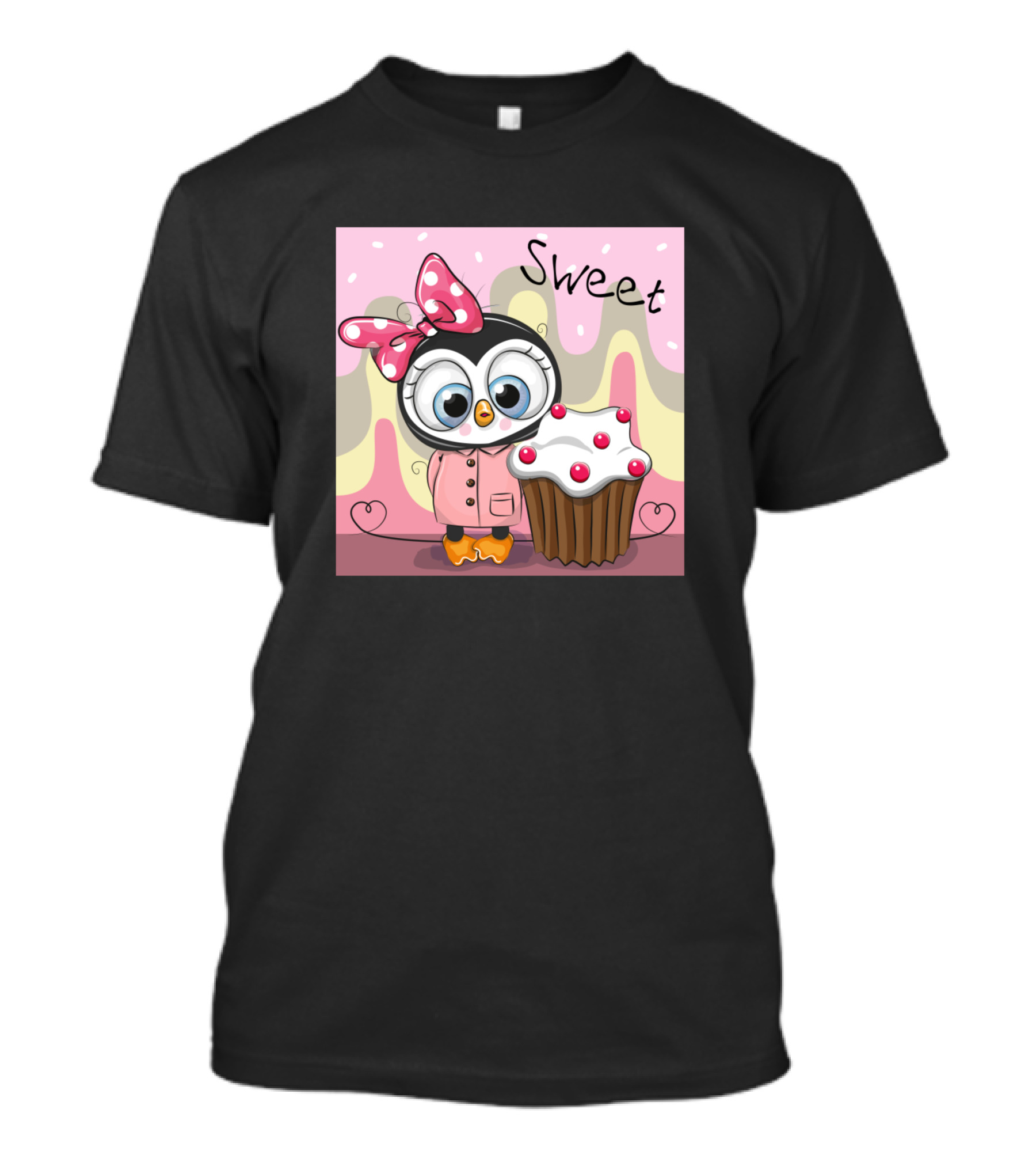 Sweet Penguin Cupcake With Polka Dot Bow T-Shirt