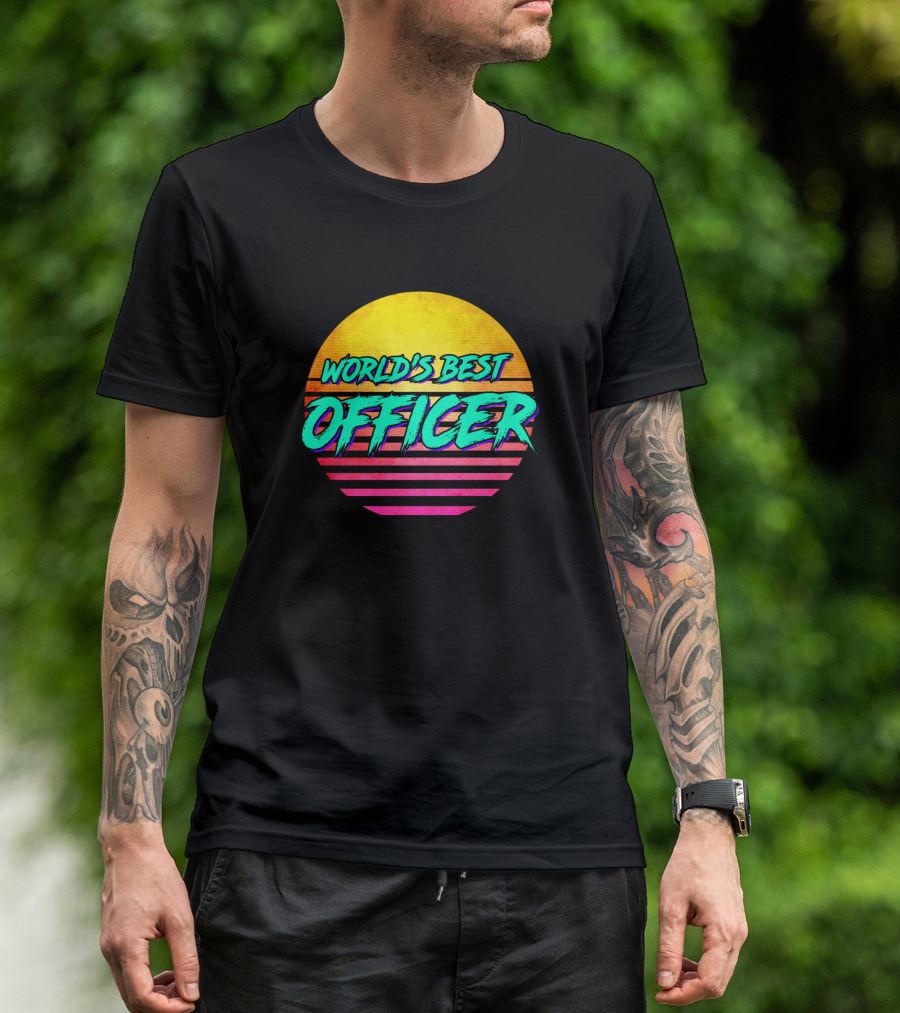 World's Best Officer Retro Sunset T-Shirt