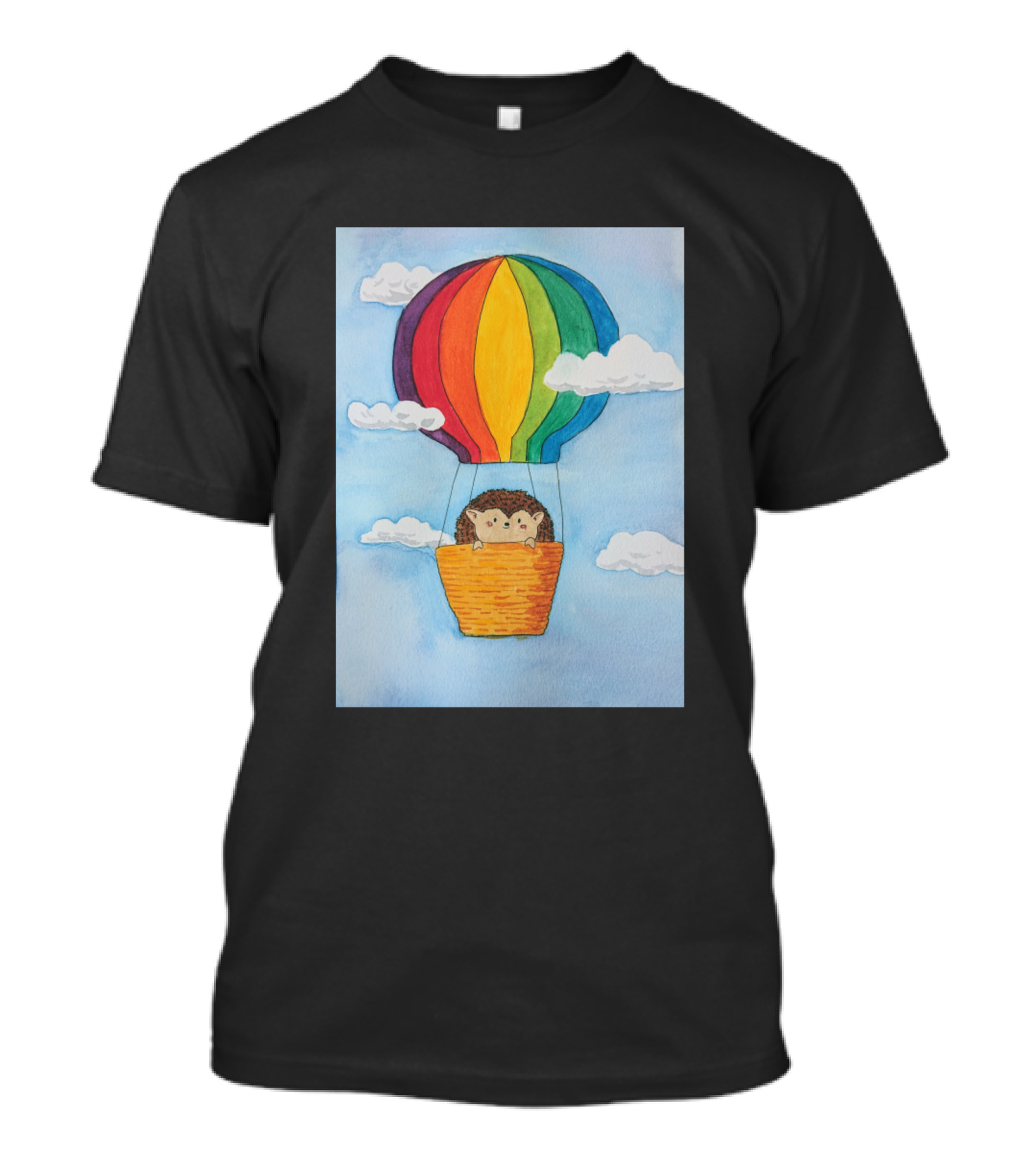 Adorable Little Hedgehog Goes For A Colorful Hot Air Balloon Ride T-Shirt
