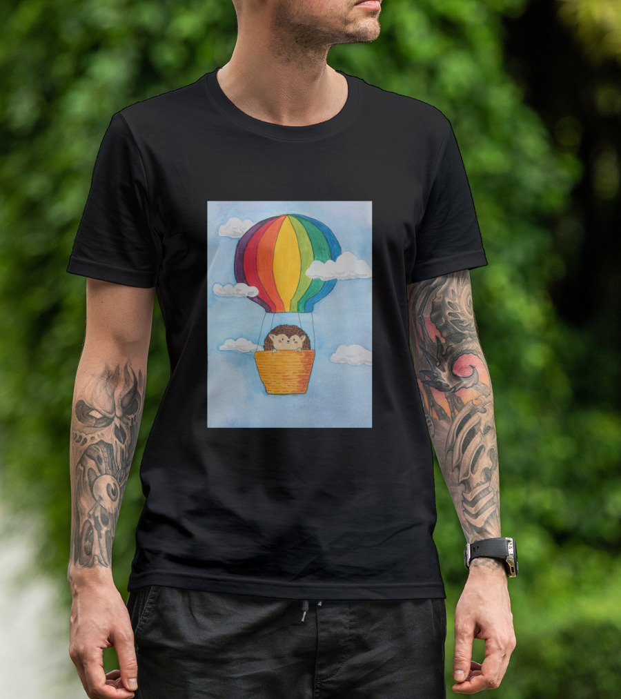 Adorable Little Hedgehog Goes For A Colorful Hot Air Balloon Ride T-Shirt
