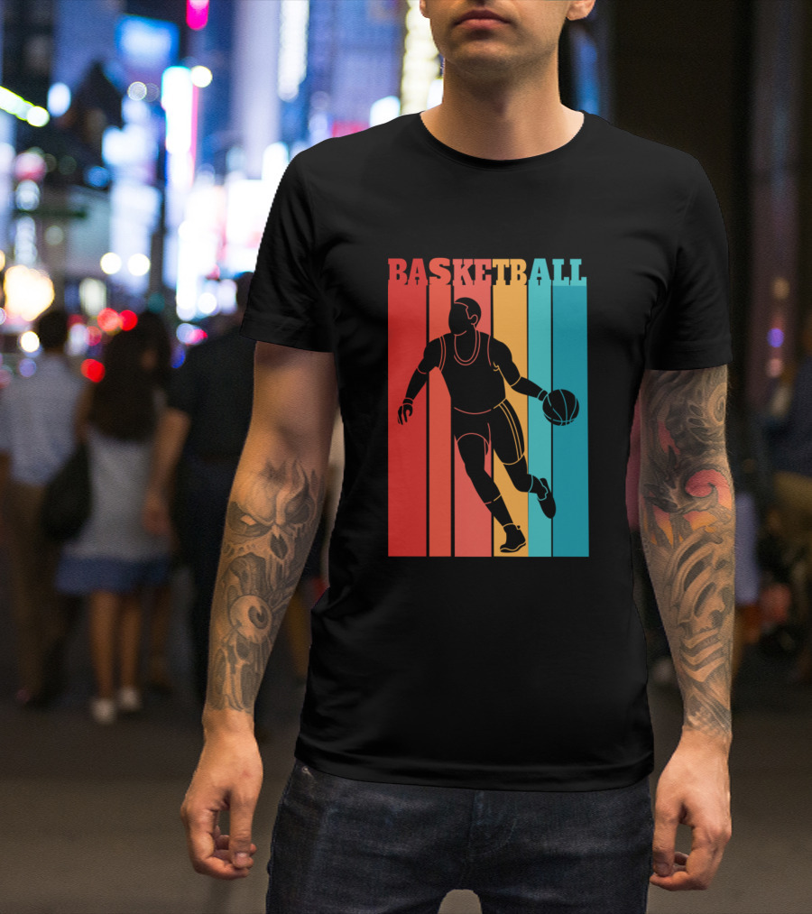 Basketball Retro Silhouette Vintage Stripes T-Shirt