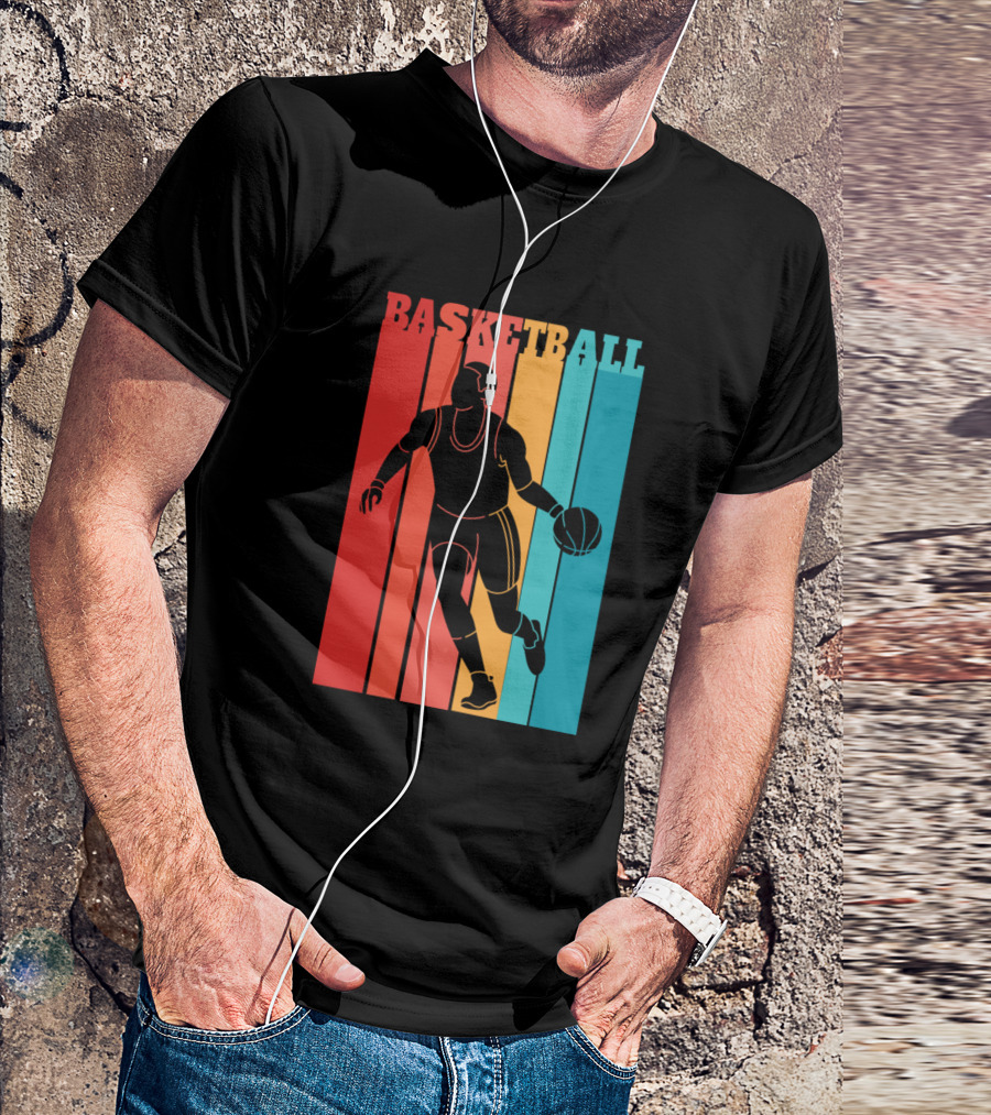 Basketball Retro Silhouette Vintage Stripes T-Shirt