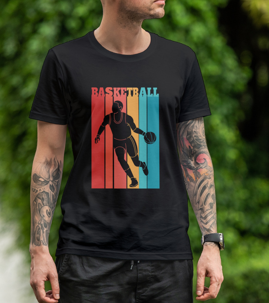 Basketball Retro Silhouette Vintage Stripes T-Shirt