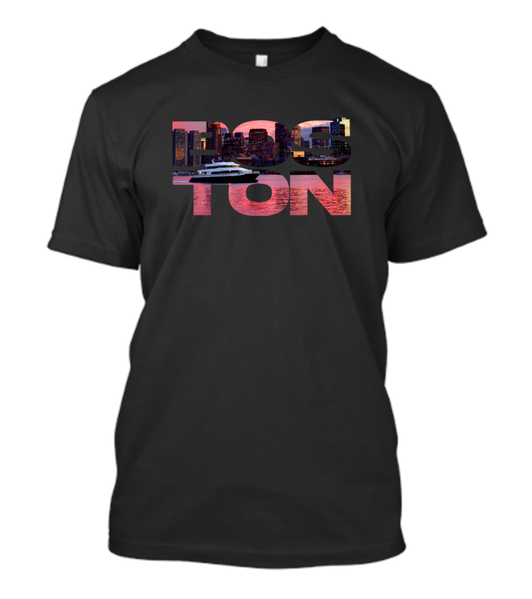 Boston Harbor Downtown Skyline Boat Ocean Sunset Massachusetts T-Shirt