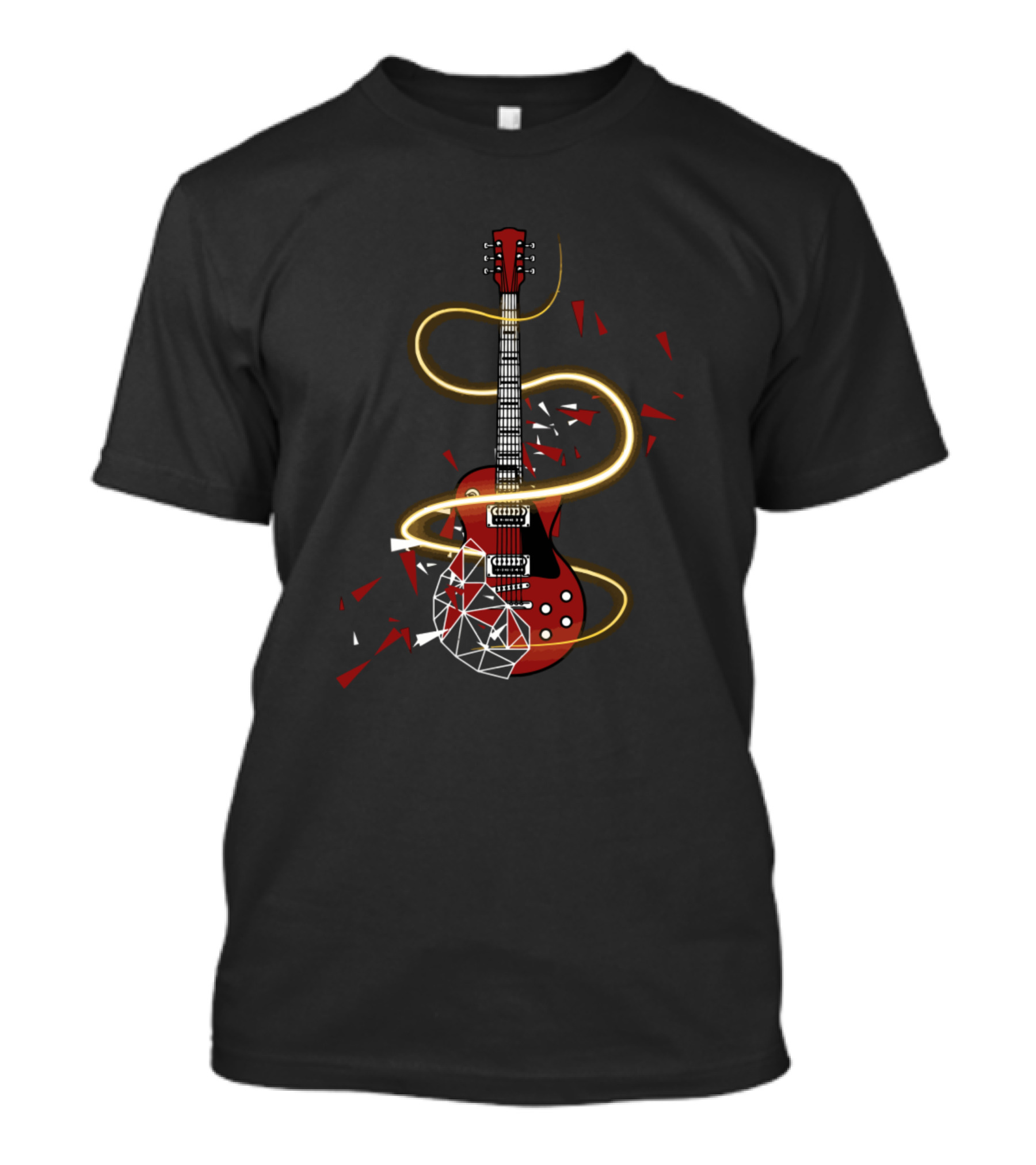 Cool Electric Guitar With Geometric Fragments And Yellow Swirl For Guitarists T-Shirt