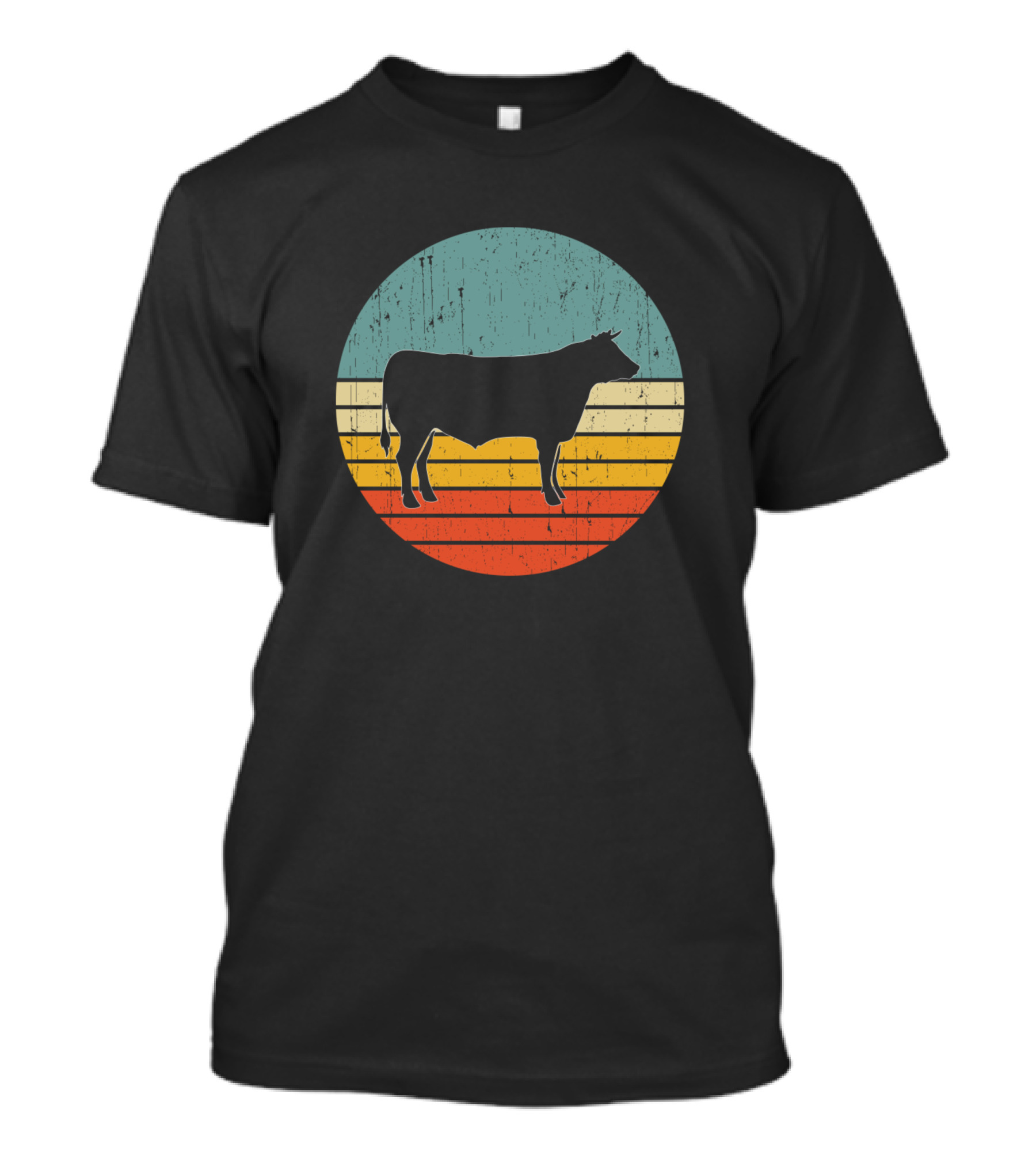 Vintage Cow Silhouette In Retro Sunset Colors For Cow Lovers T-Shirt