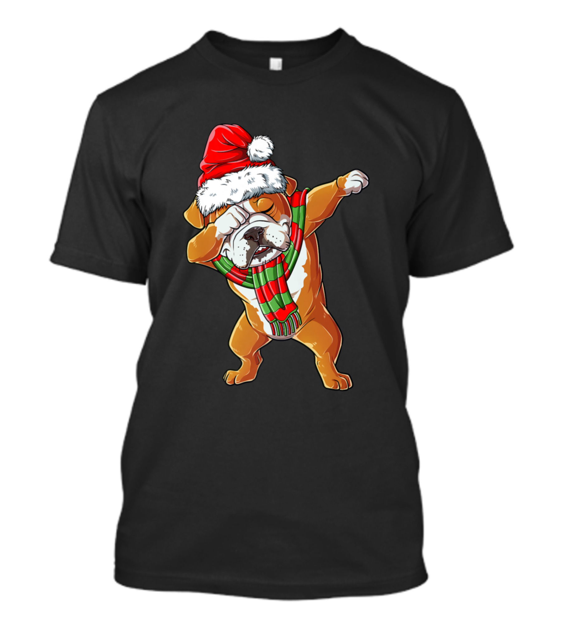 Dabbing English Bulldog Christmas Santa Hat And Scarf T-Shirt