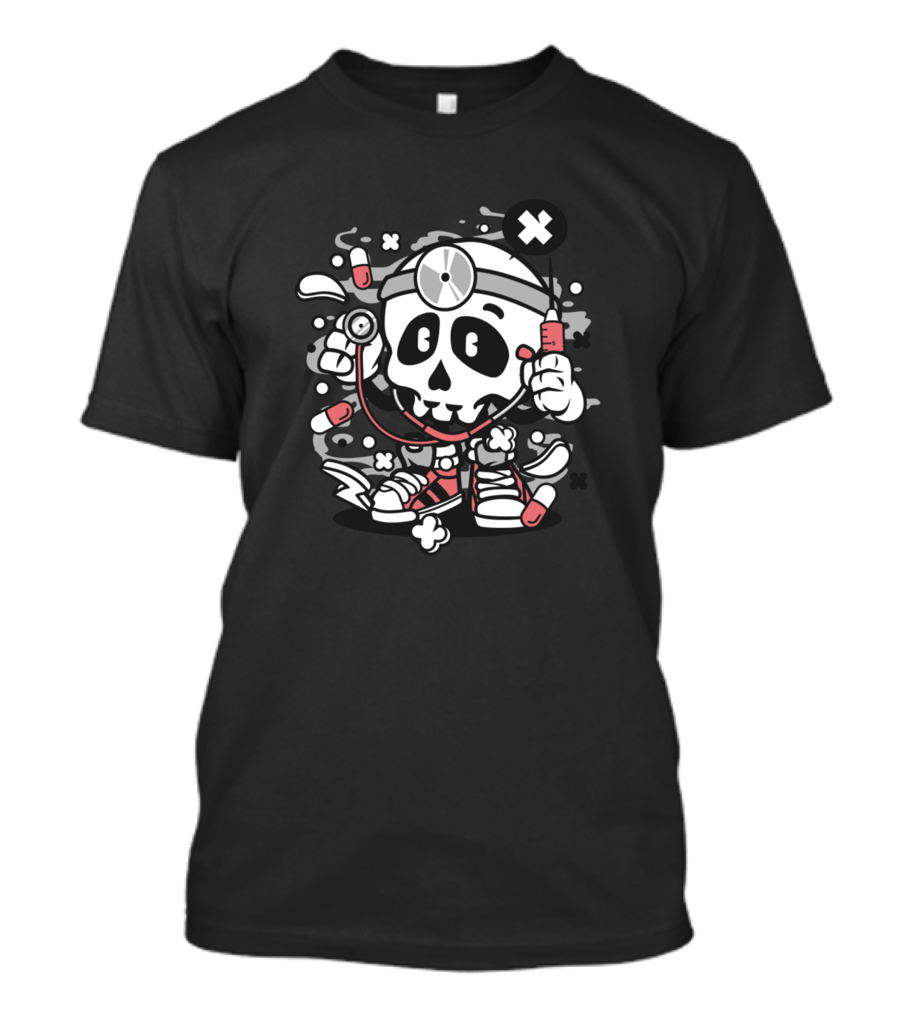Doctor Skull With Stethoscope And Pills For Animated Characters Comics T-Shirt