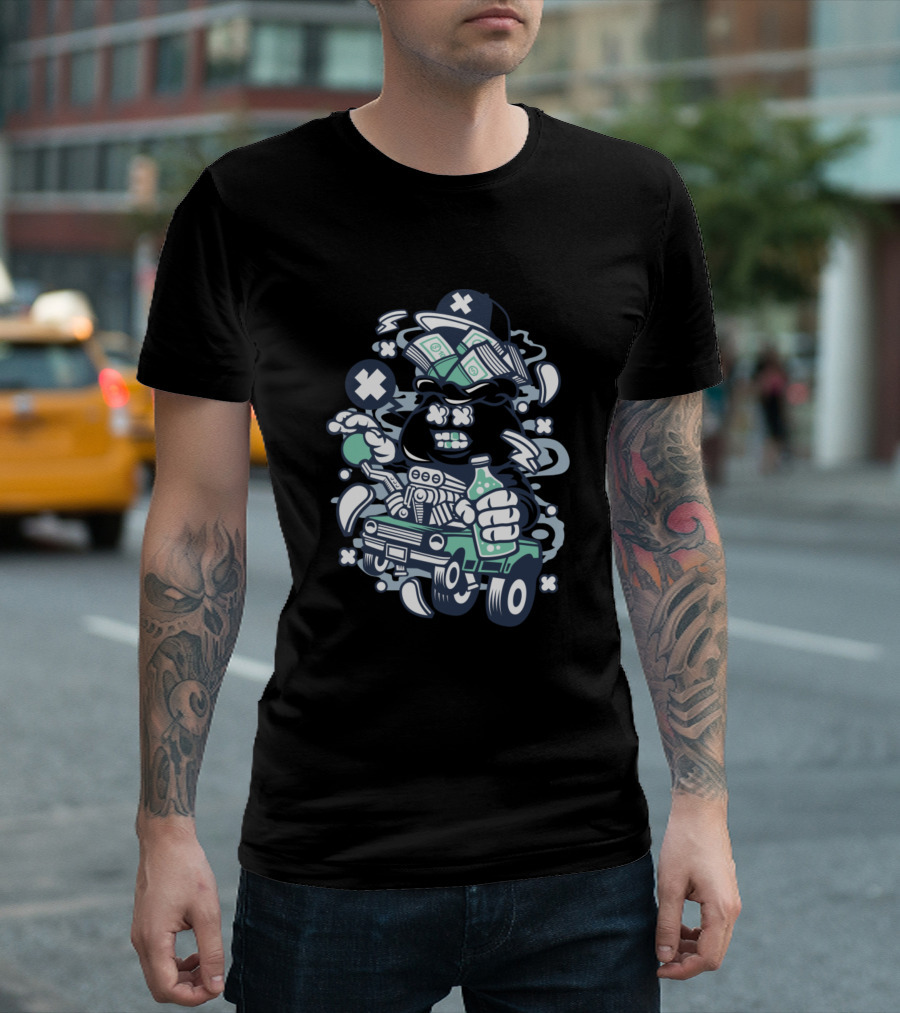 Dollar Hotrod Cartoon With Cash And Cap Character T-Shirt