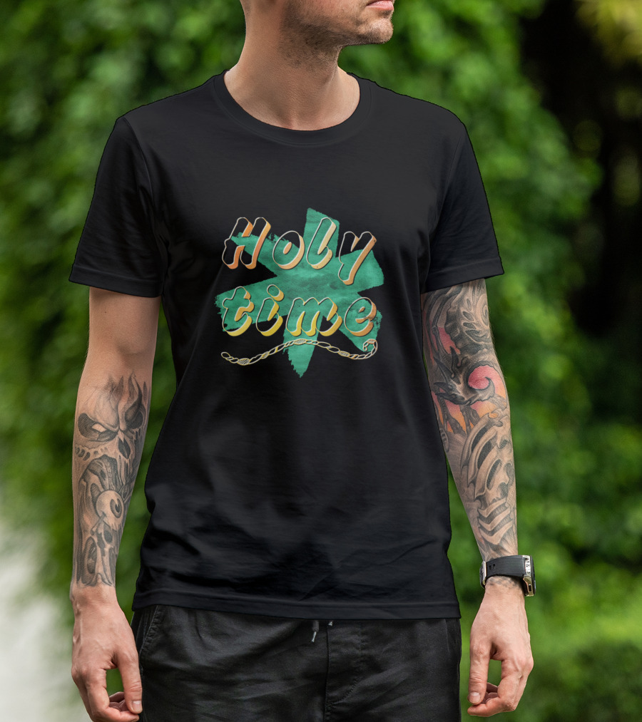 Holy Time Green Starry Burst Rope Lettering T-Shirt