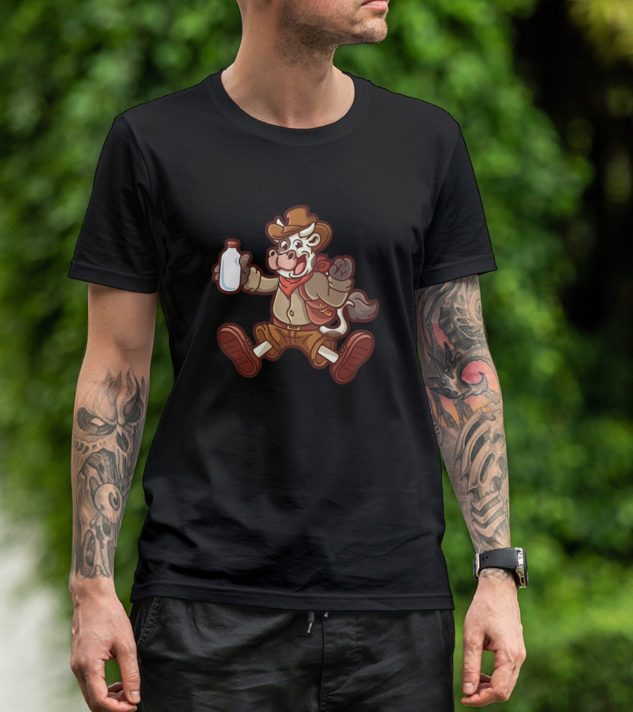 Jumping Cowboy Milk Cow Character T-Shirt
