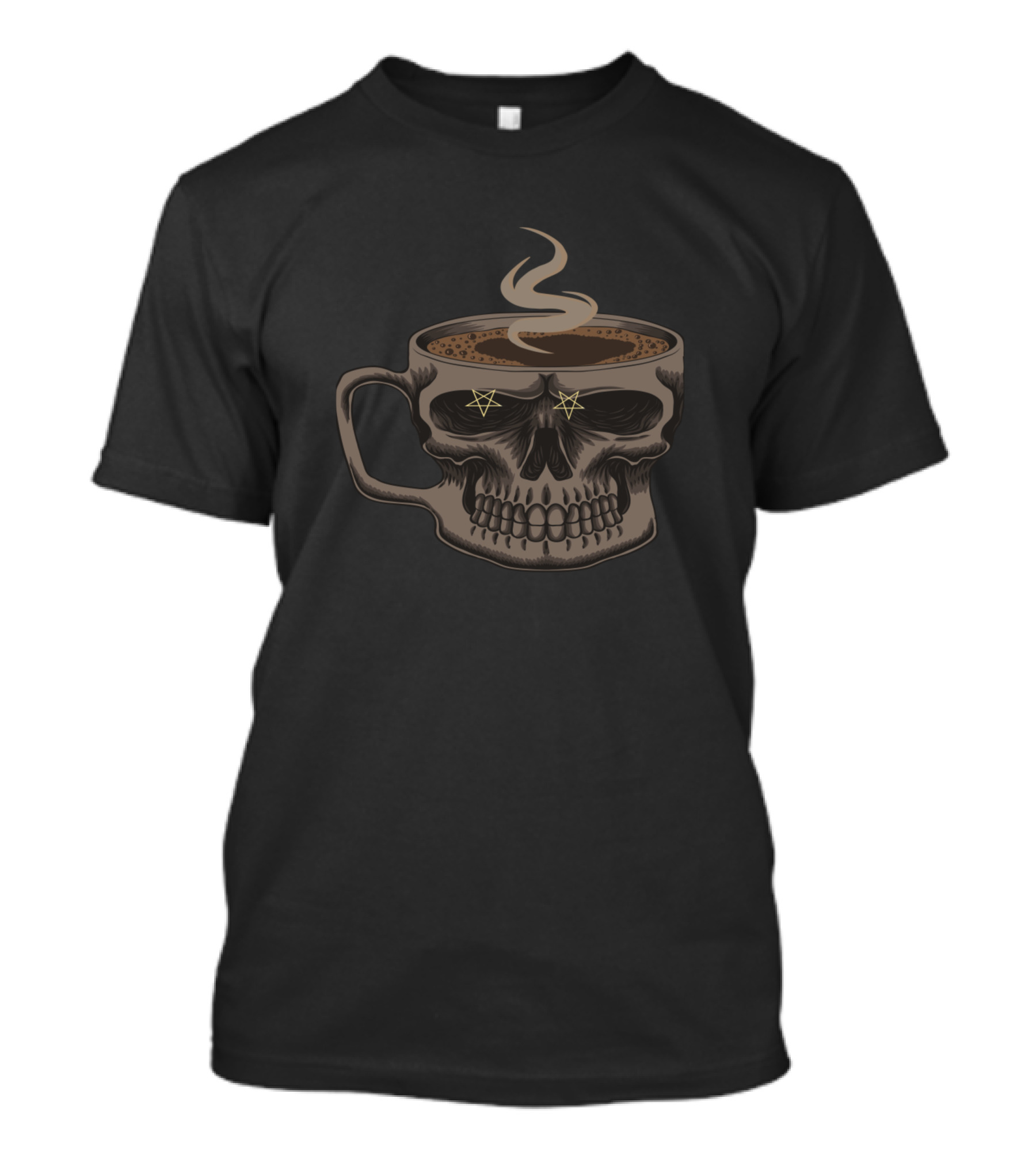 Scary Skeleton Coffee Cup With Pentagram Eyes T-Shirt