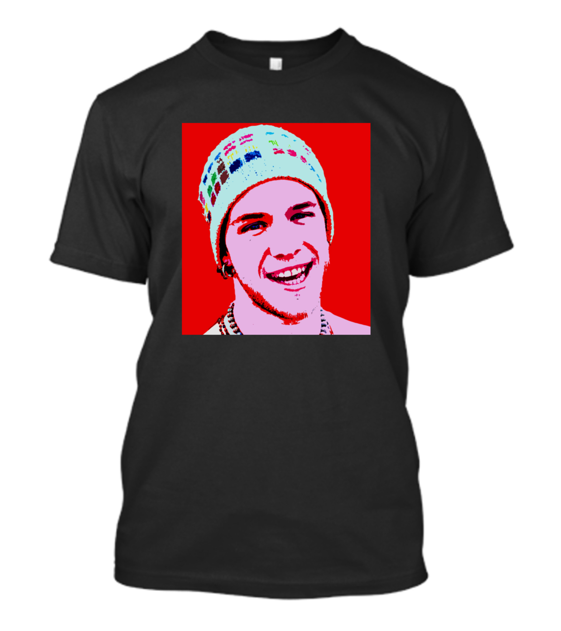 Shannon Hoon Pop Art Style Portrait With Colorful Beanie T-Shirt
