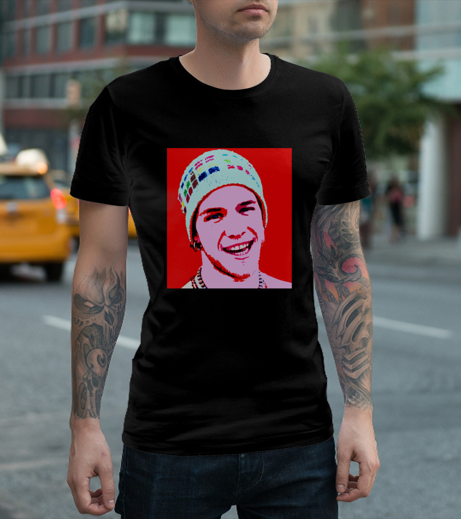 Shannon Hoon Pop Art Style Portrait With Colorful Beanie T-Shirt