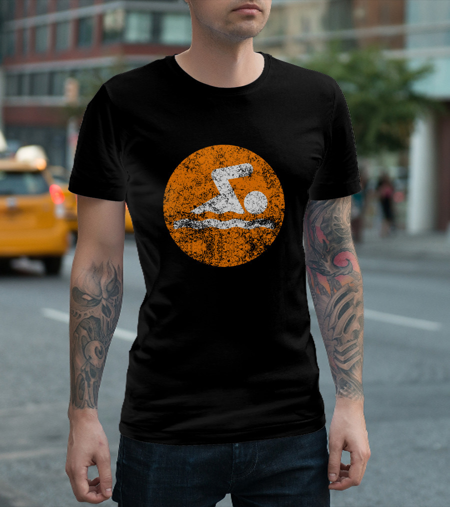 Vintage Orange Swim Icon Hooded Graphic With Swimming T-Shirt