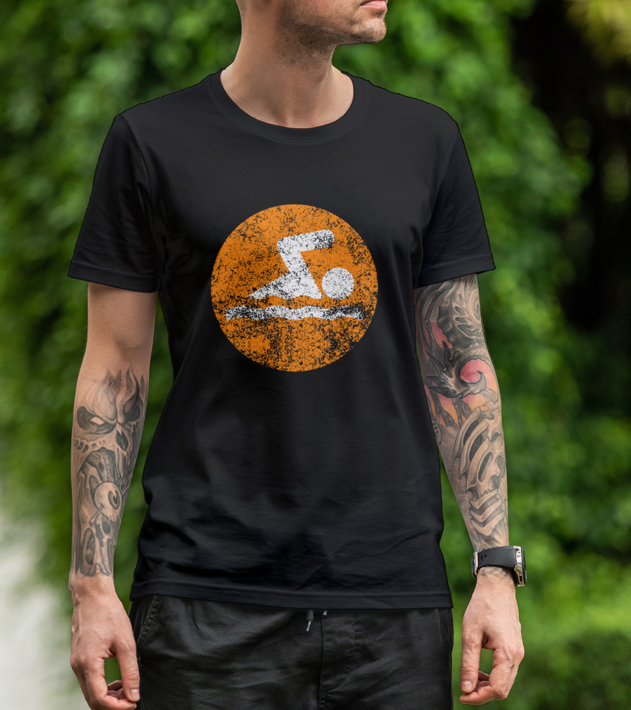 Vintage Orange Swim Icon Hooded Graphic With Swimming T-Shirt