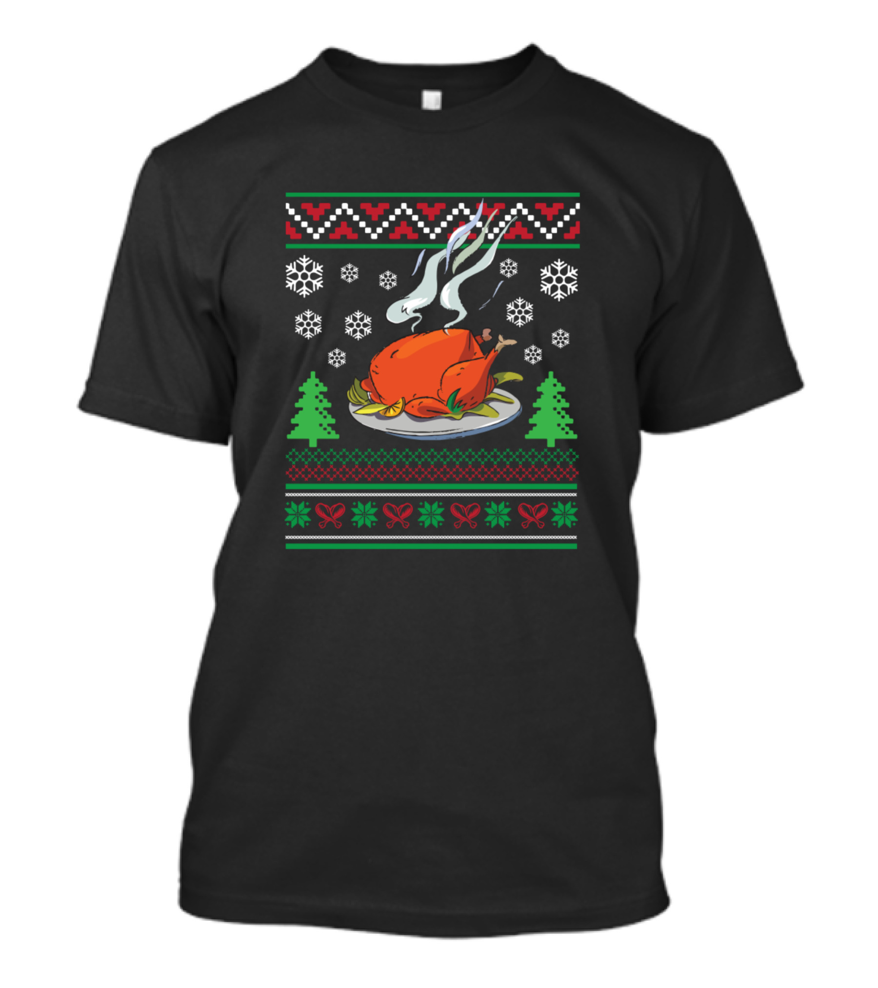 Ugly Christmas Style Thanksgiving Turkey Snowflakes Trees T-Shirt