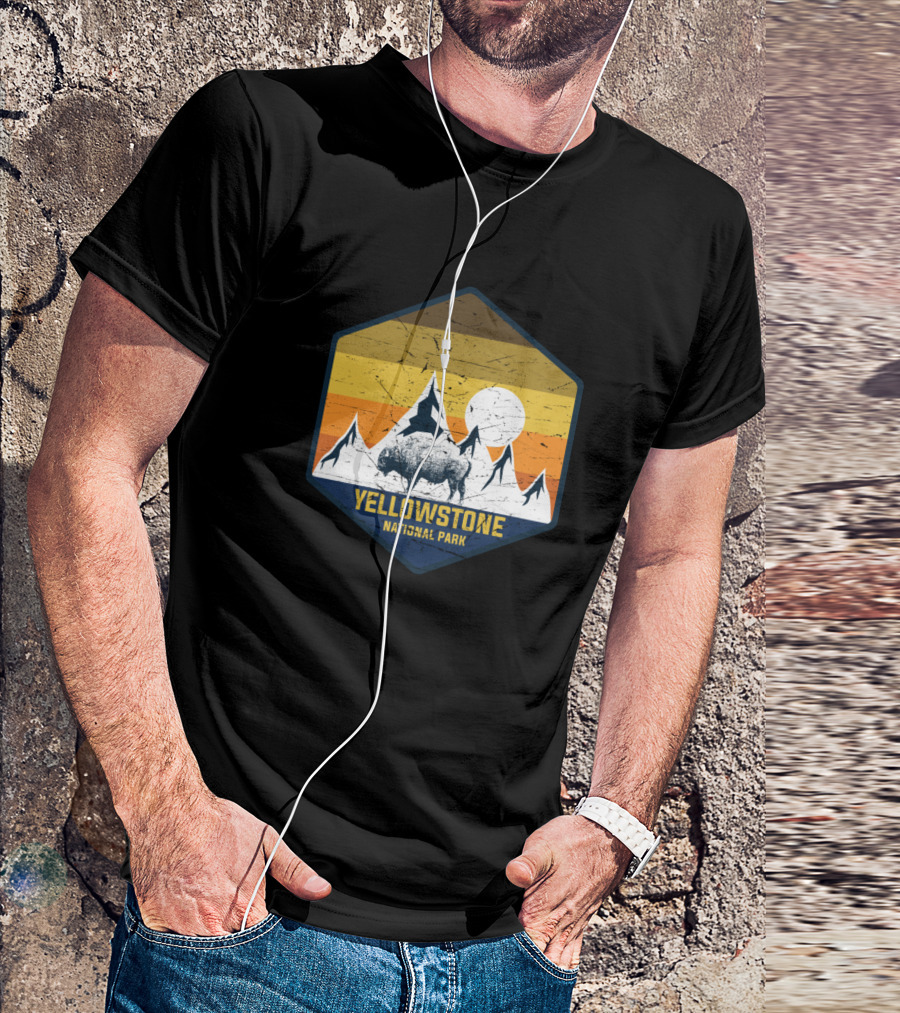 Yellowstone National Park Buffalo Mountains Sun Wyoming Camping Hiking T-Shirt