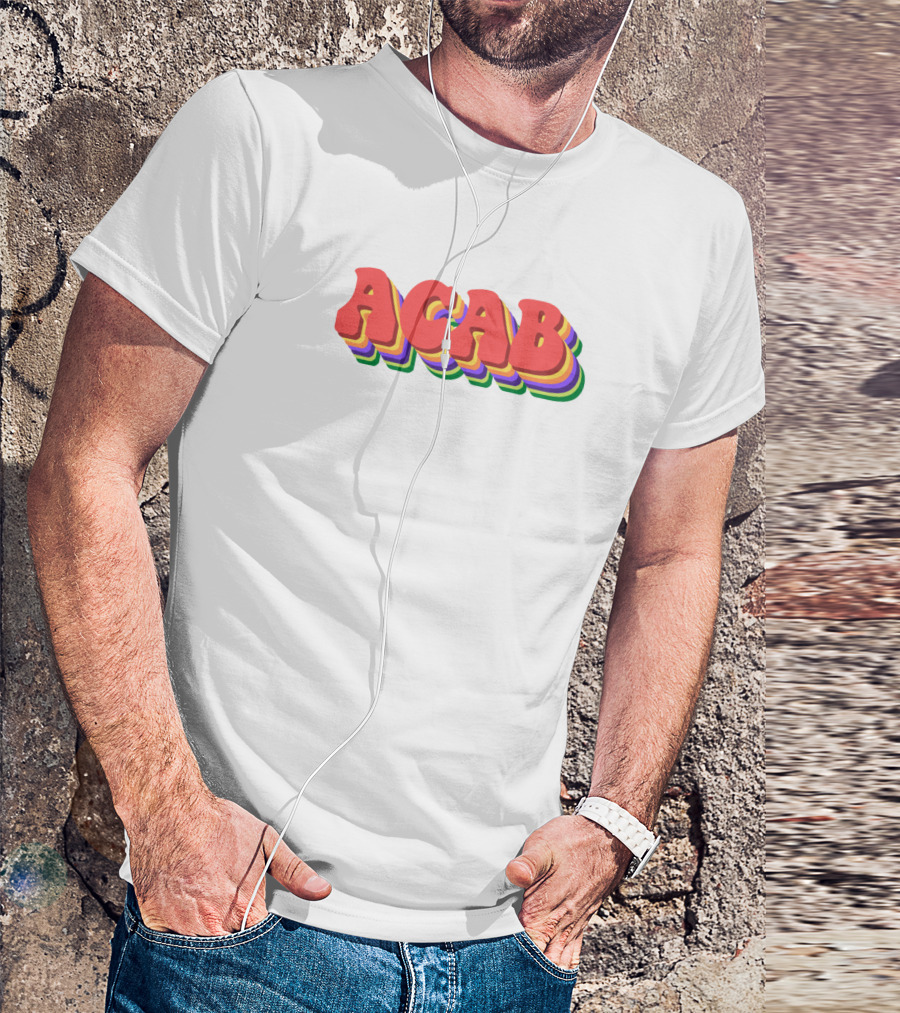 ACAB Rainbow Layered Bold 3D Text T-Shirt
