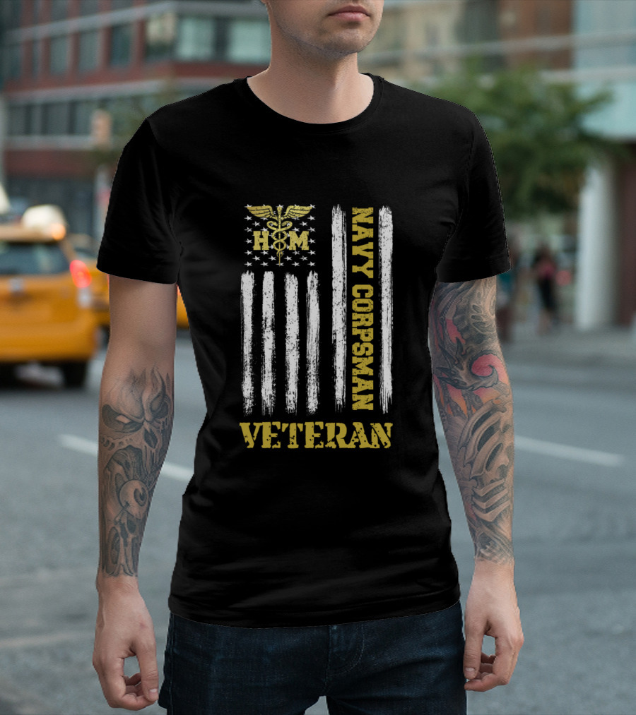 HM American Flag Navy Corpsman Veteran T-Shirt