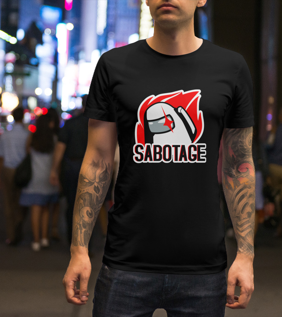 Among Us Sabotage White Player Crewmate With Fiery Background T-Shirt