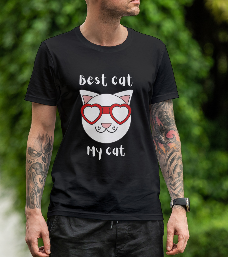 Best Cat My Cat Heart Glasses Love T-Shirt